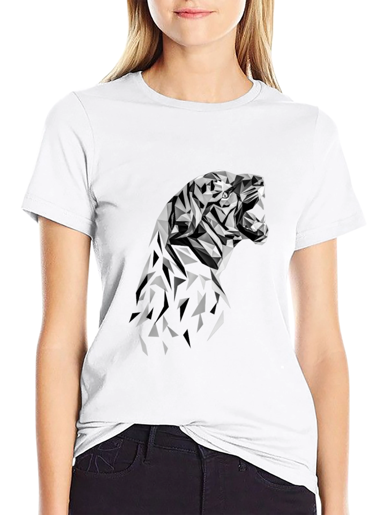 Geometric Tiger Graphic Tee - Modern Black T-Shirt