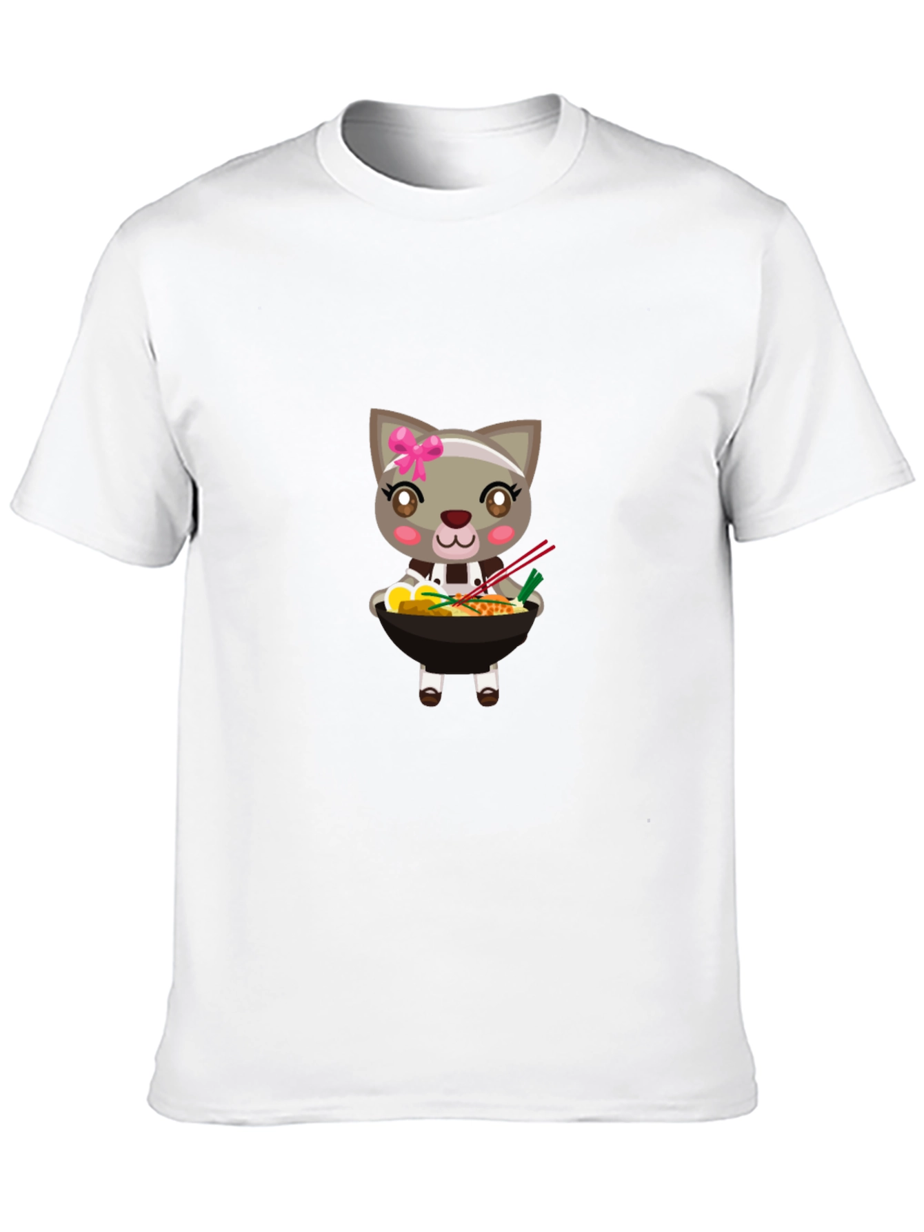 Cute Cat Ramen Bowl T-Shirt - Black