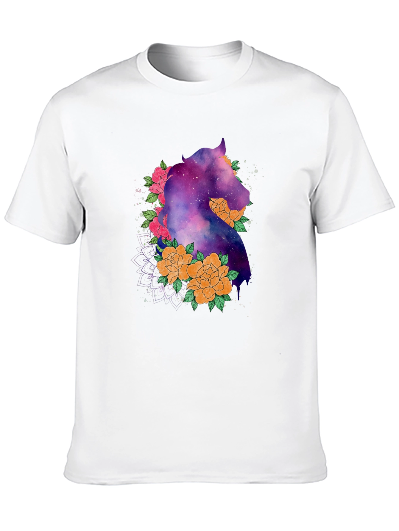 Galaxy Horse Floral Black T-Shirt