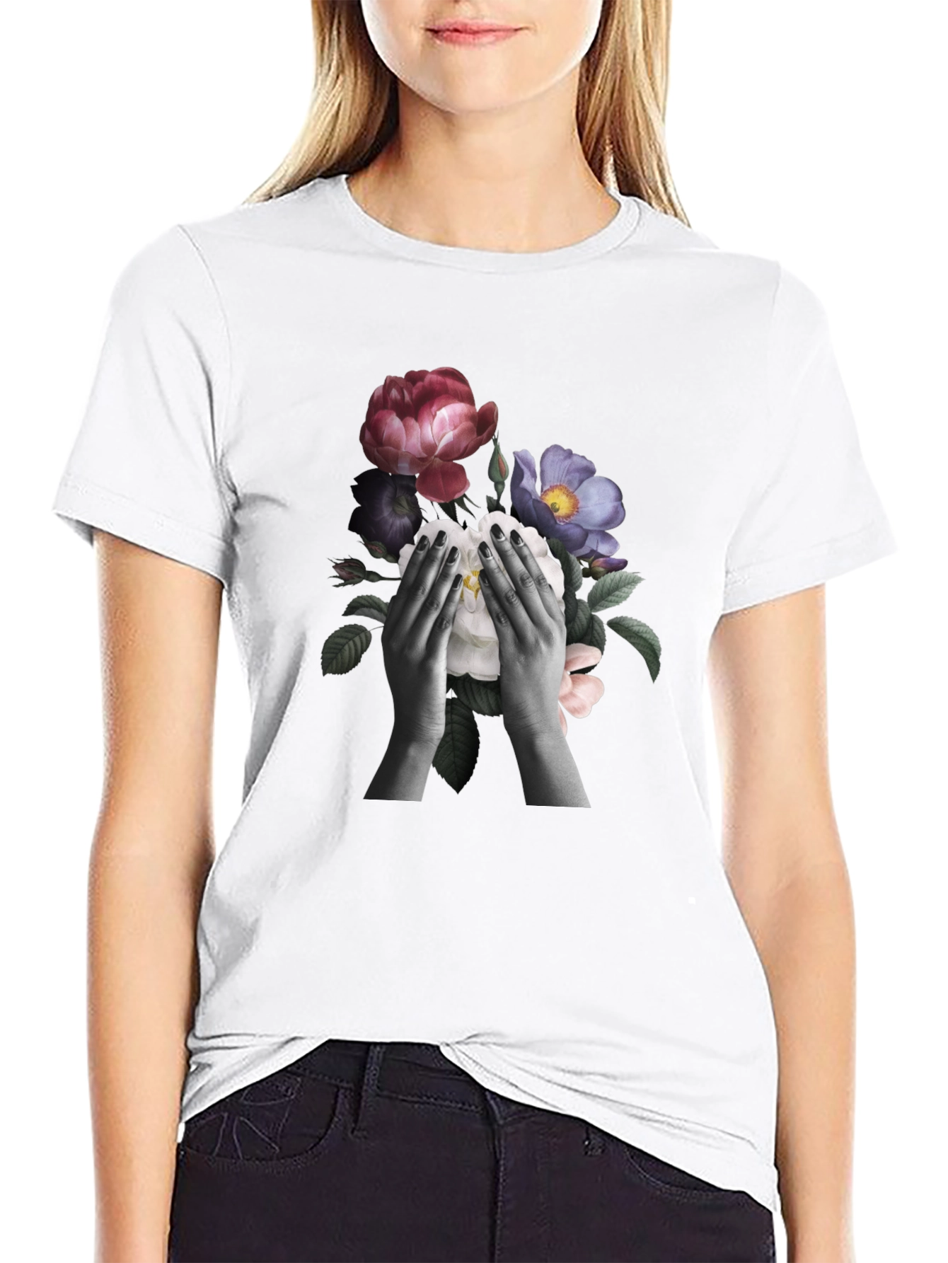 Floral Hands Graphic T-Shirt - Black