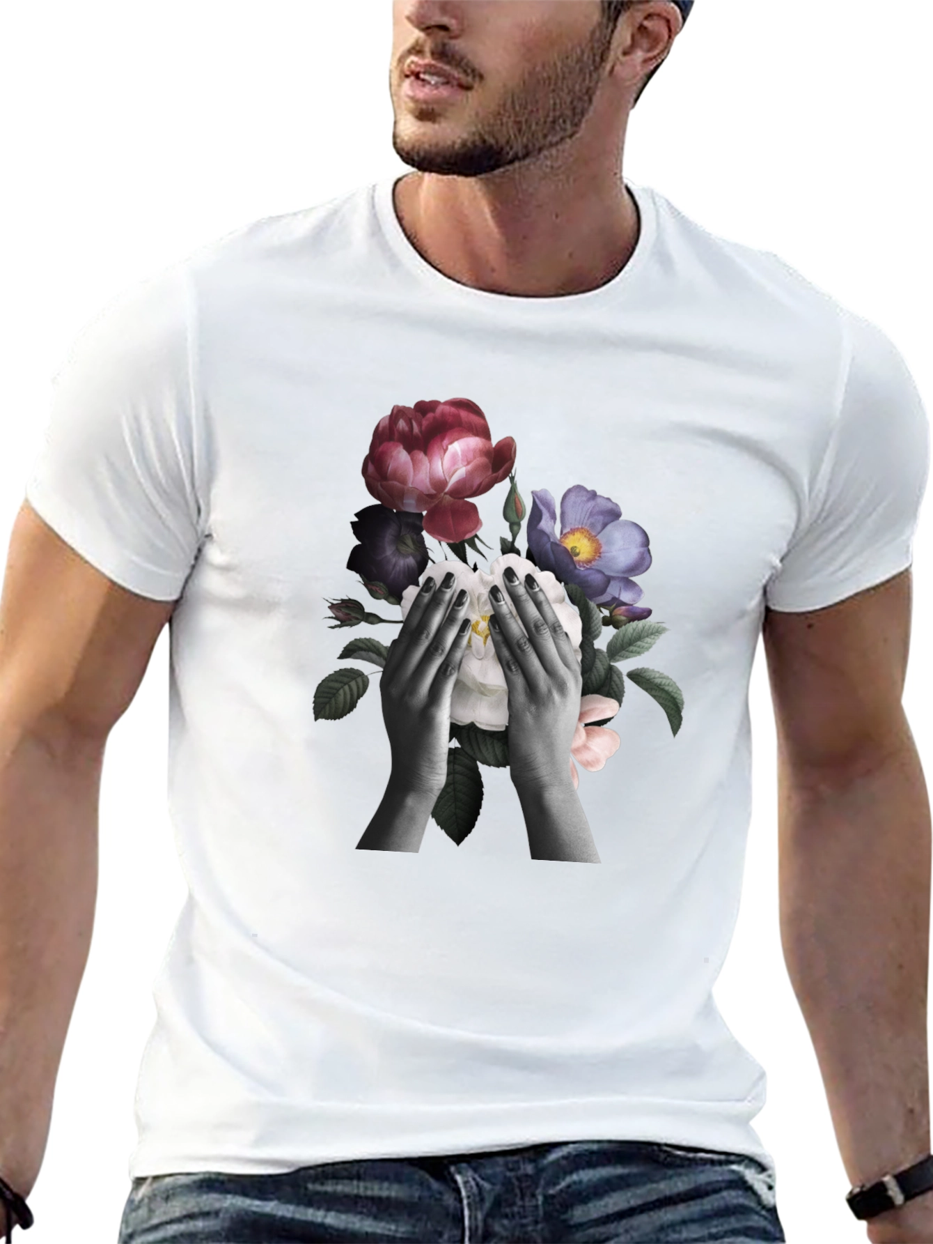 Floral Hands Graphic T-Shirt - Black