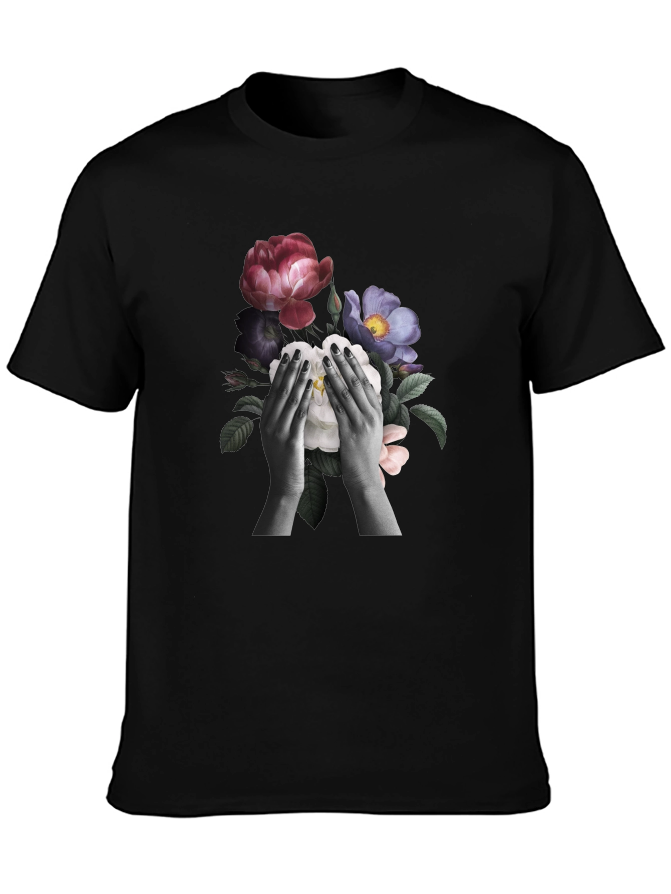 Floral Hands Graphic T-Shirt - Black