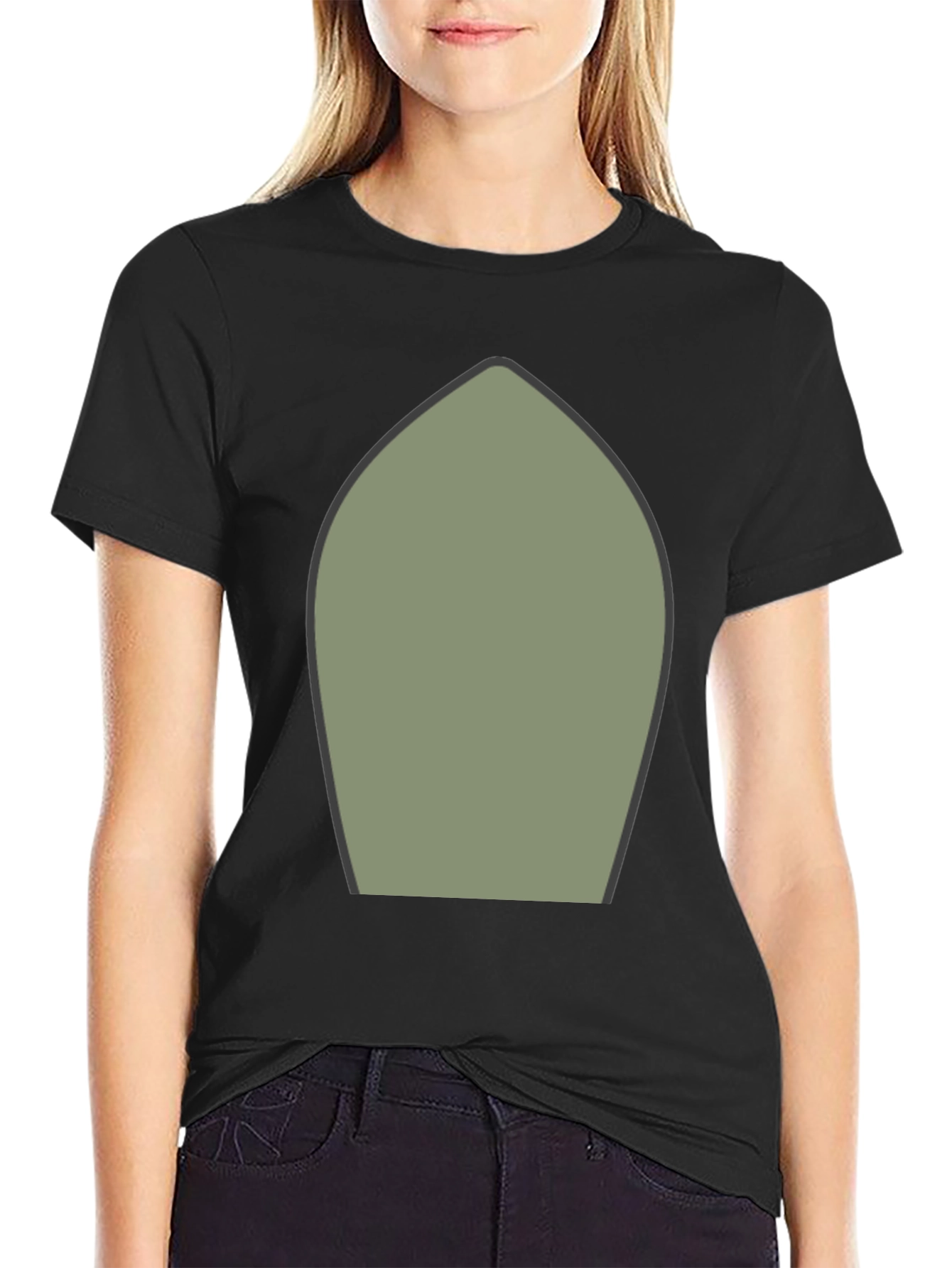 Abstract Olive Green Shape Black T-Shirt