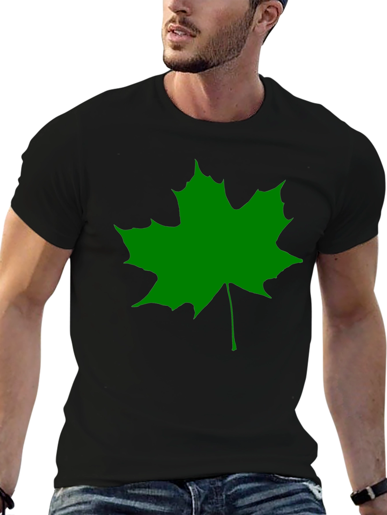Green Maple Leaf Black T-Shirt
