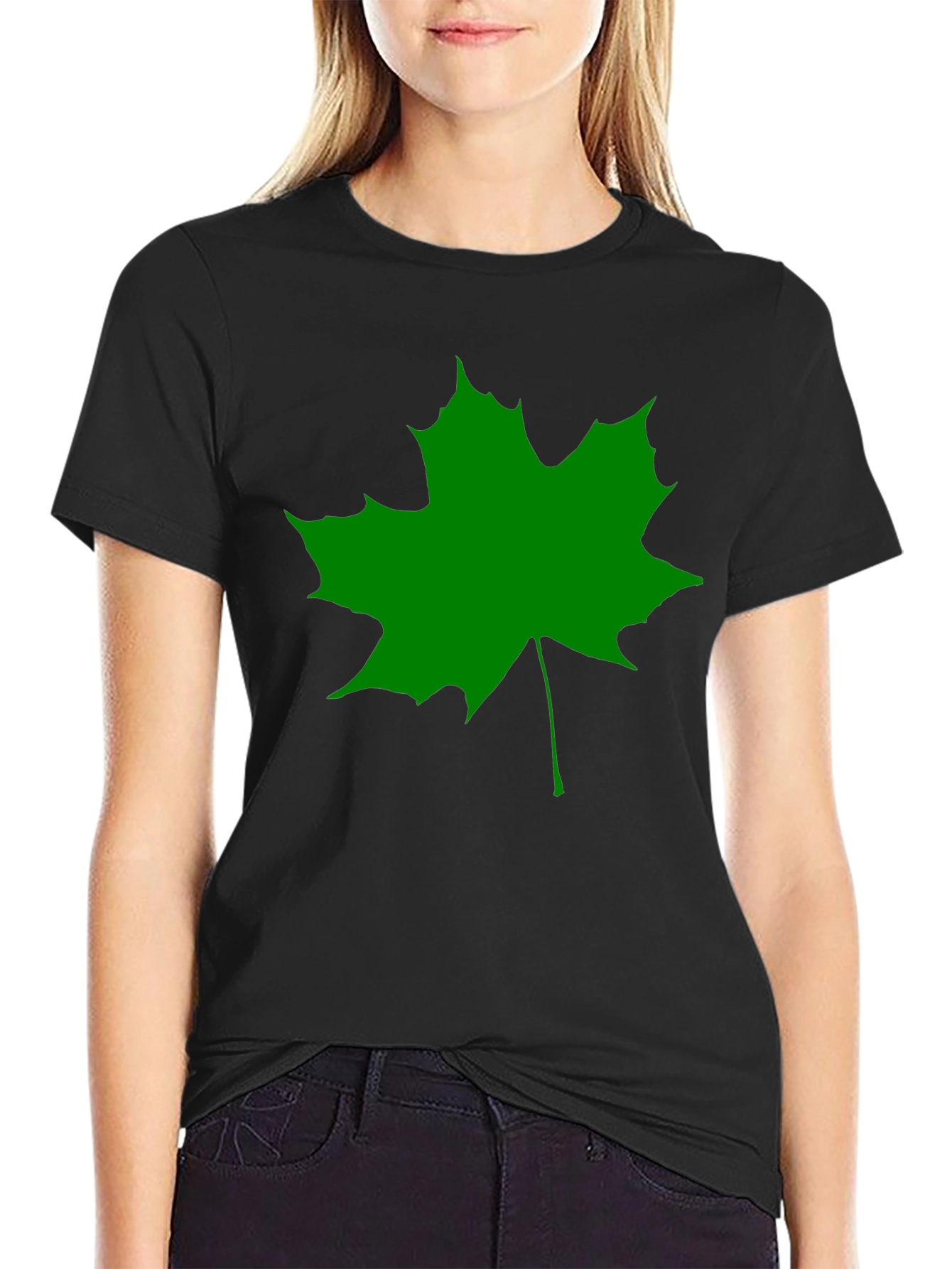 Green Maple Leaf Black T-Shirt