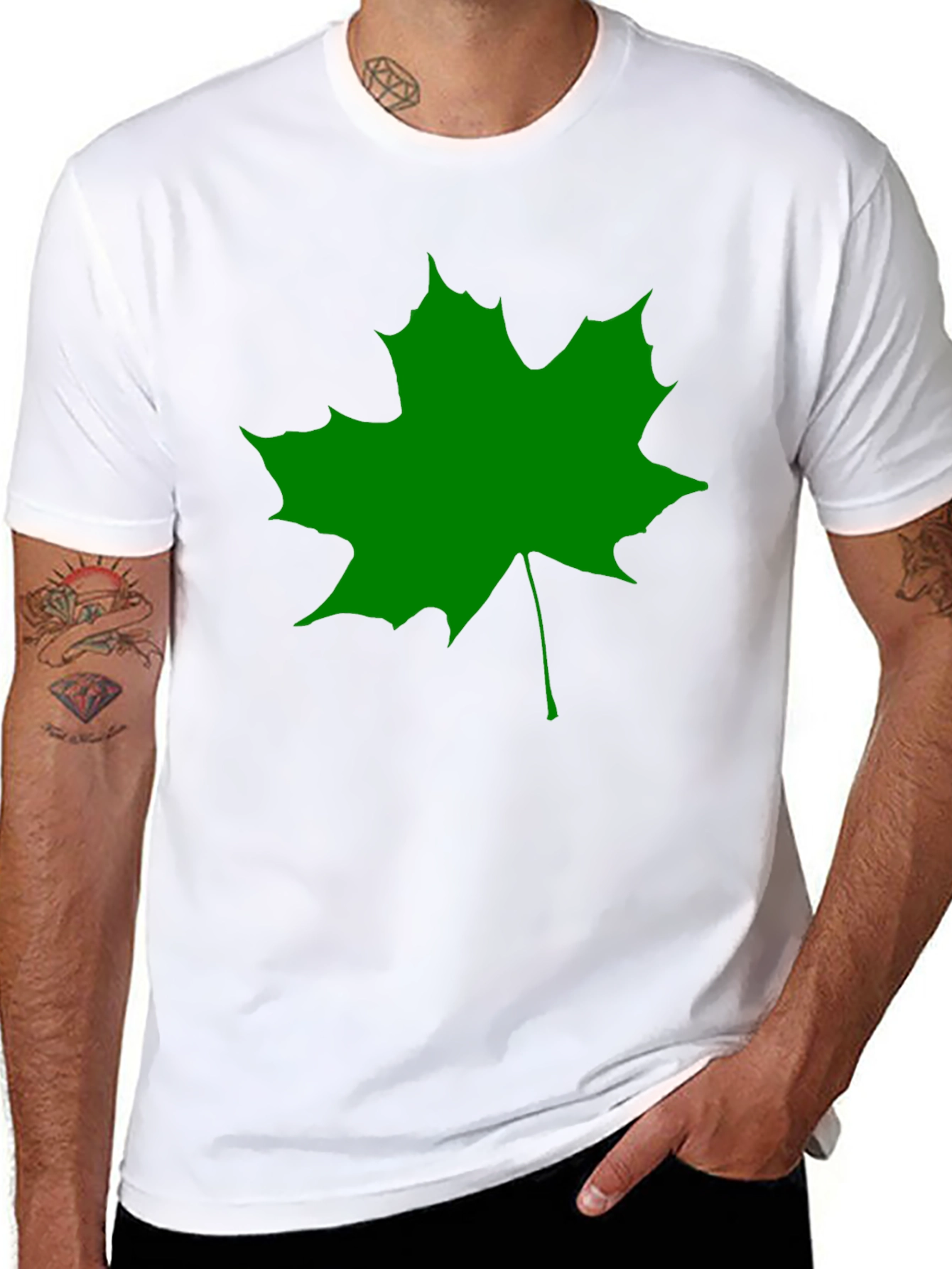 Green Maple Leaf Black T-Shirt
