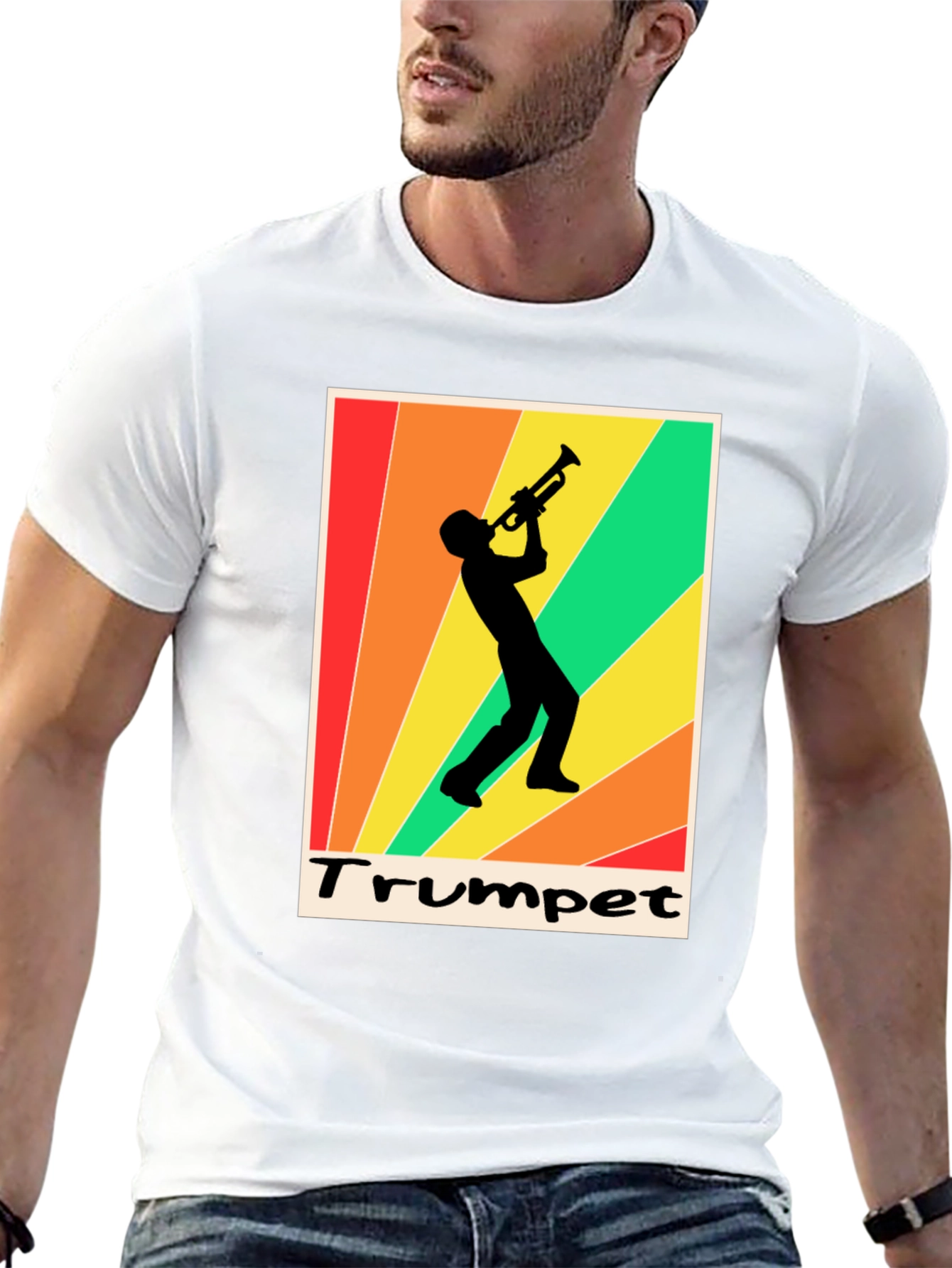 Retro Trumpet Player Graphic Tee - Black Cotton T-Shirt
