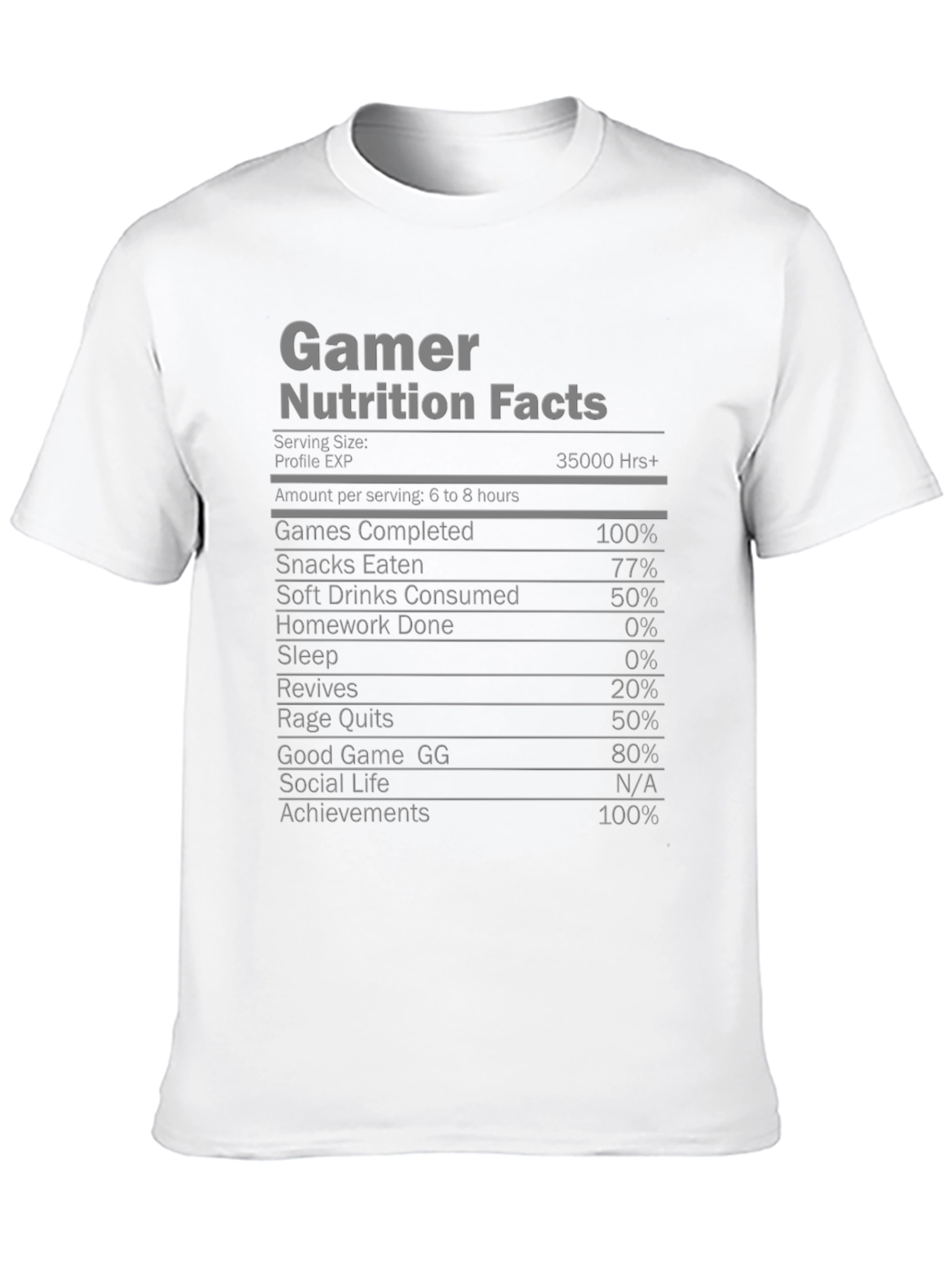 Gamer Nutrition Facts T-Shirt - Funny Gaming Tee