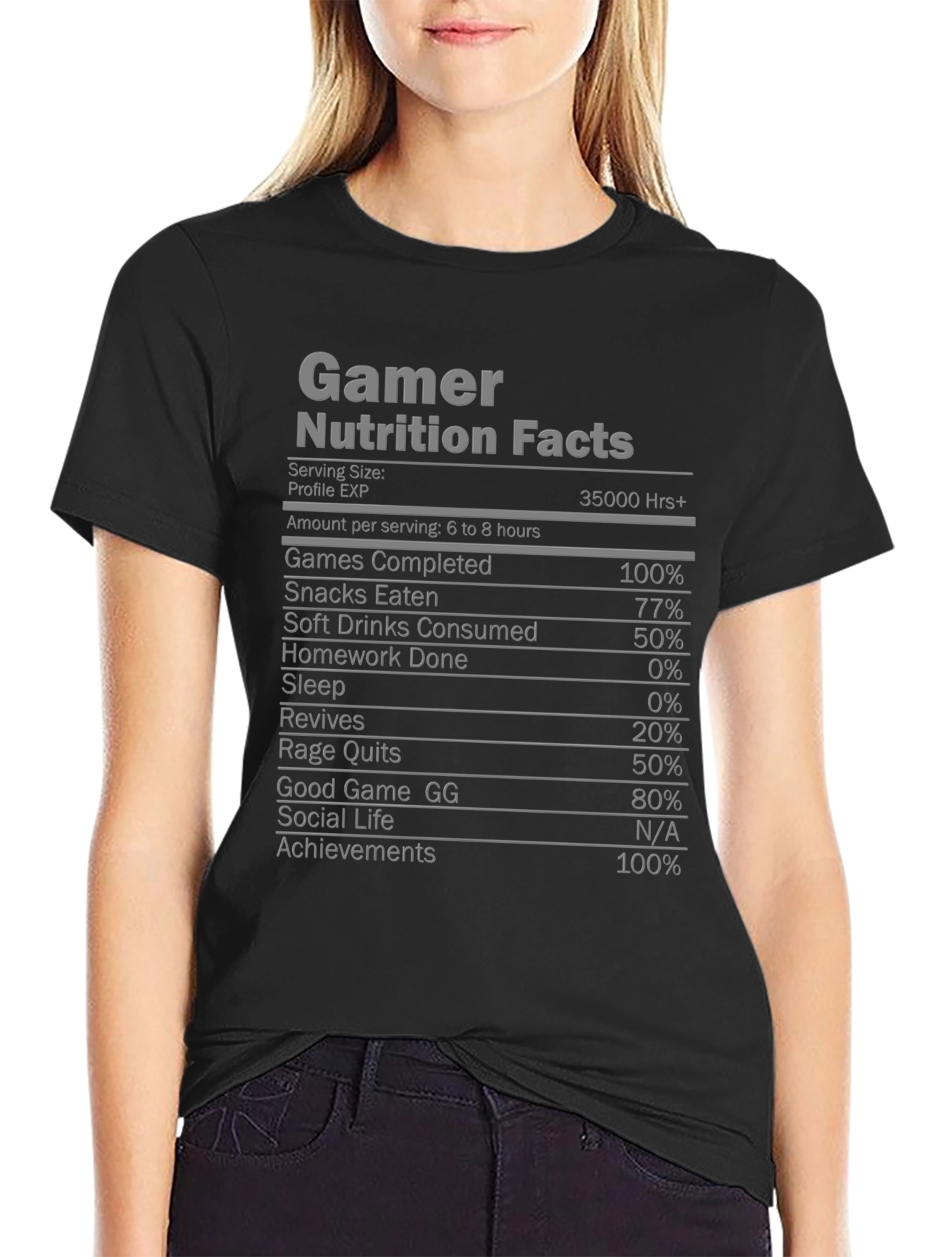 Gamer Nutrition Facts T-Shirt - Funny Gaming Tee
