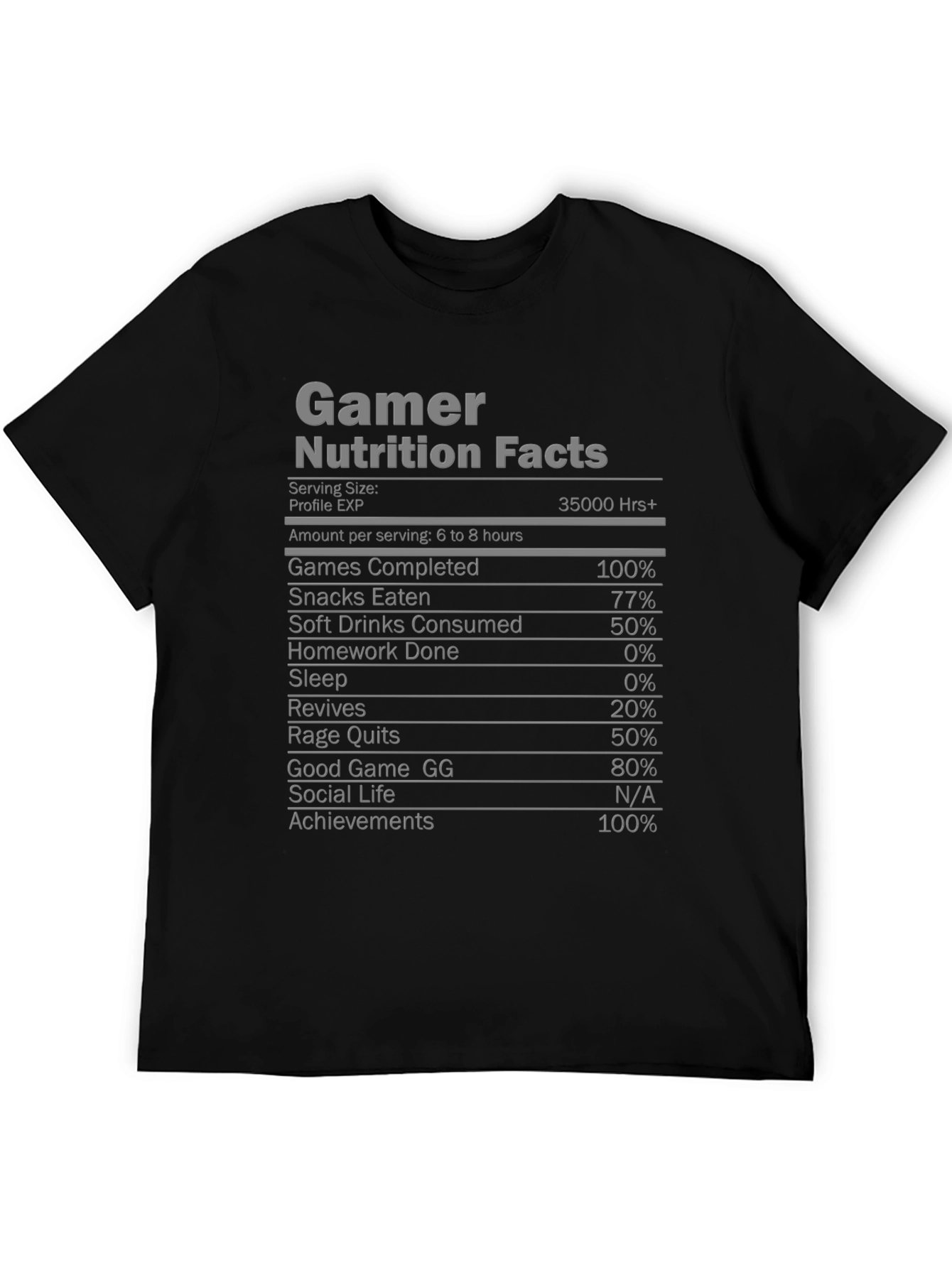 Gamer Nutrition Facts T-Shirt - Funny Gaming Tee