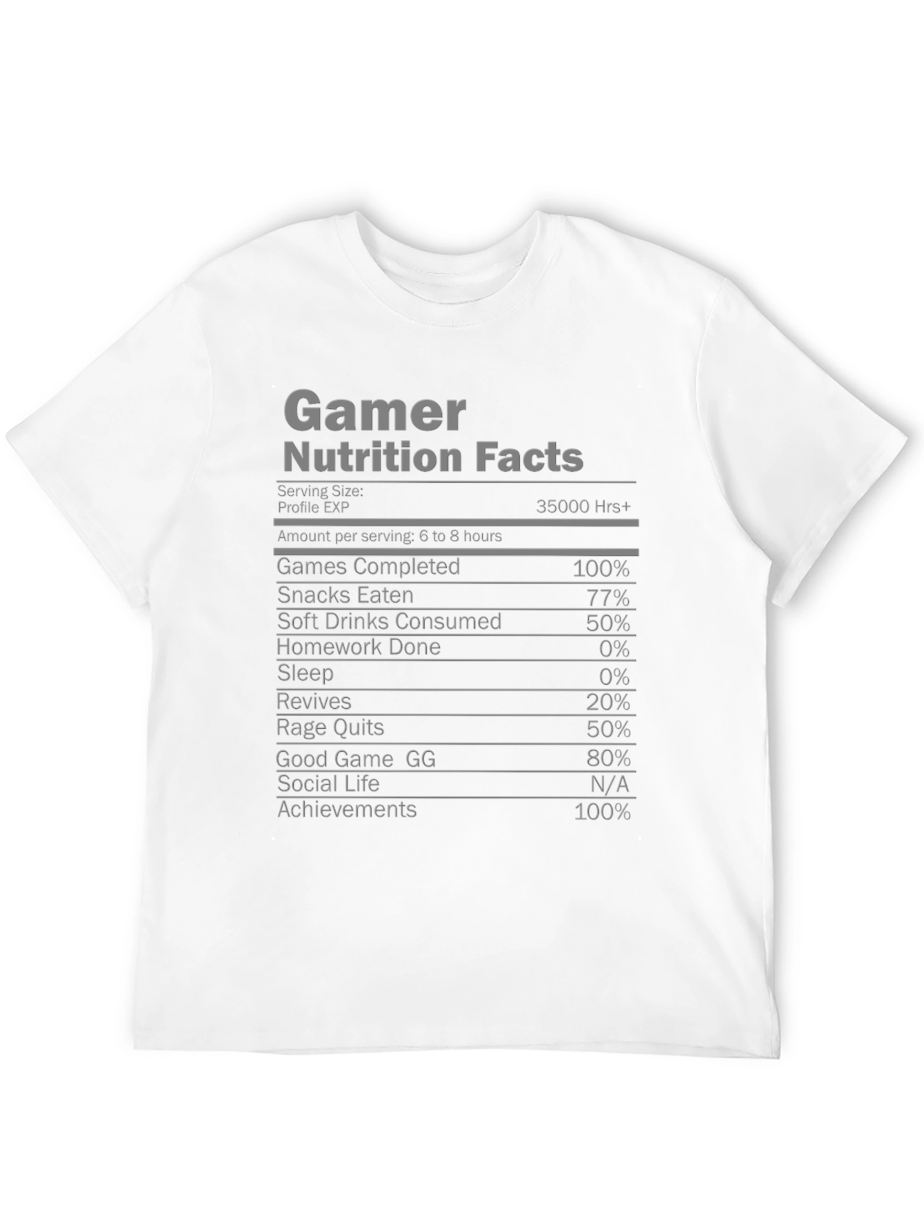 Gamer Nutrition Facts T-Shirt - Funny Gaming Tee