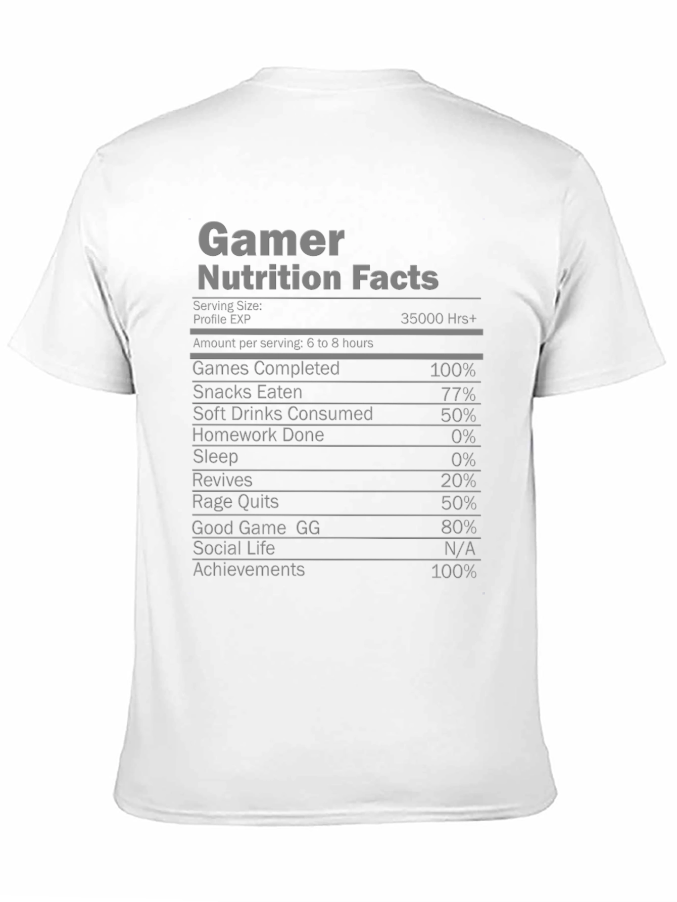 Gamer Nutrition Facts T-Shirt - Funny Gaming Tee