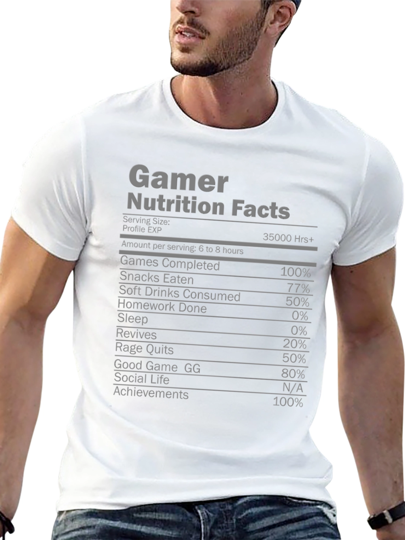 Gamer Nutrition Facts T-Shirt - Funny Gaming Tee