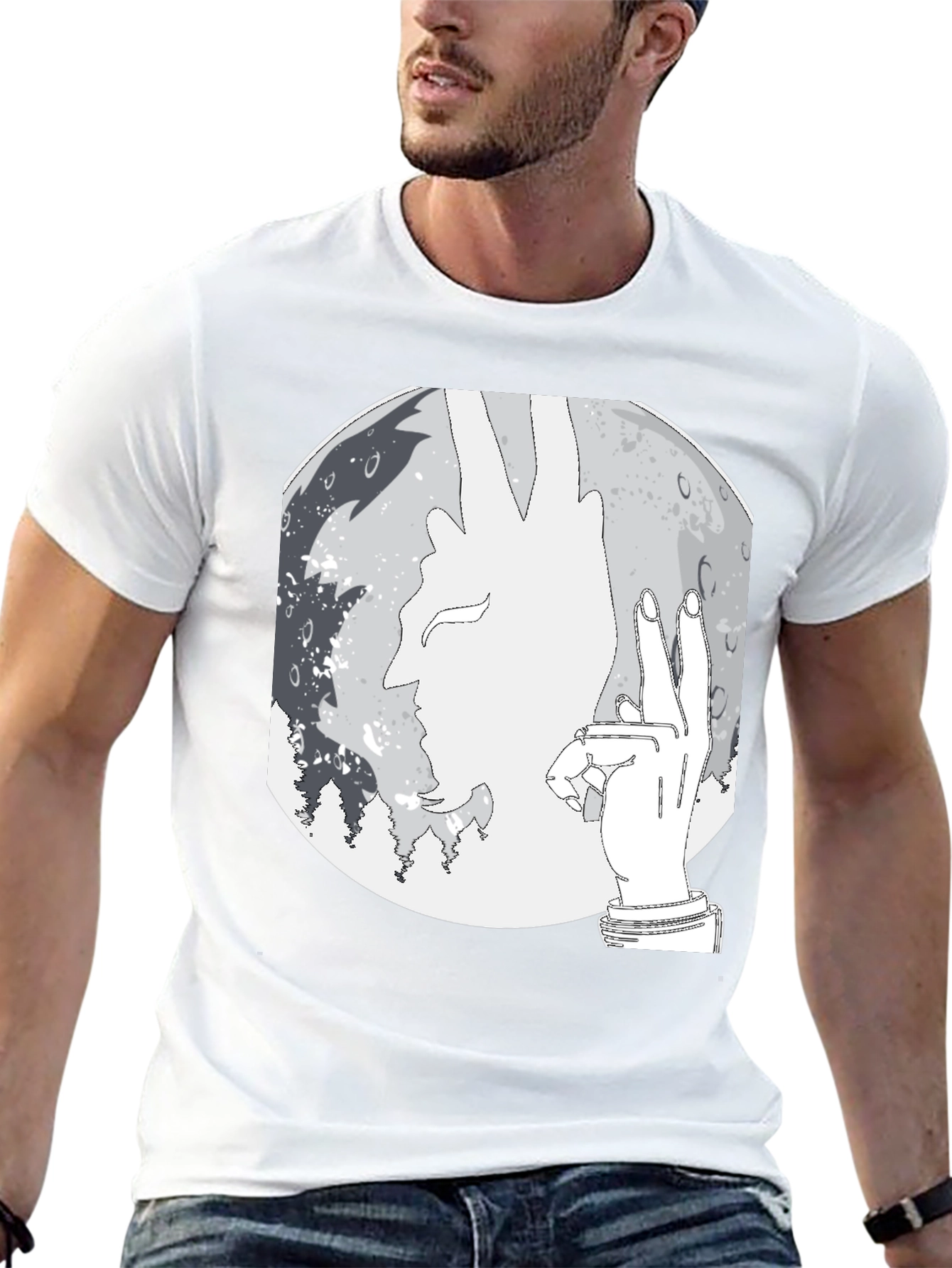 Silhouette Moon Graphic Tee - Stylish Mens Black T-Shirt