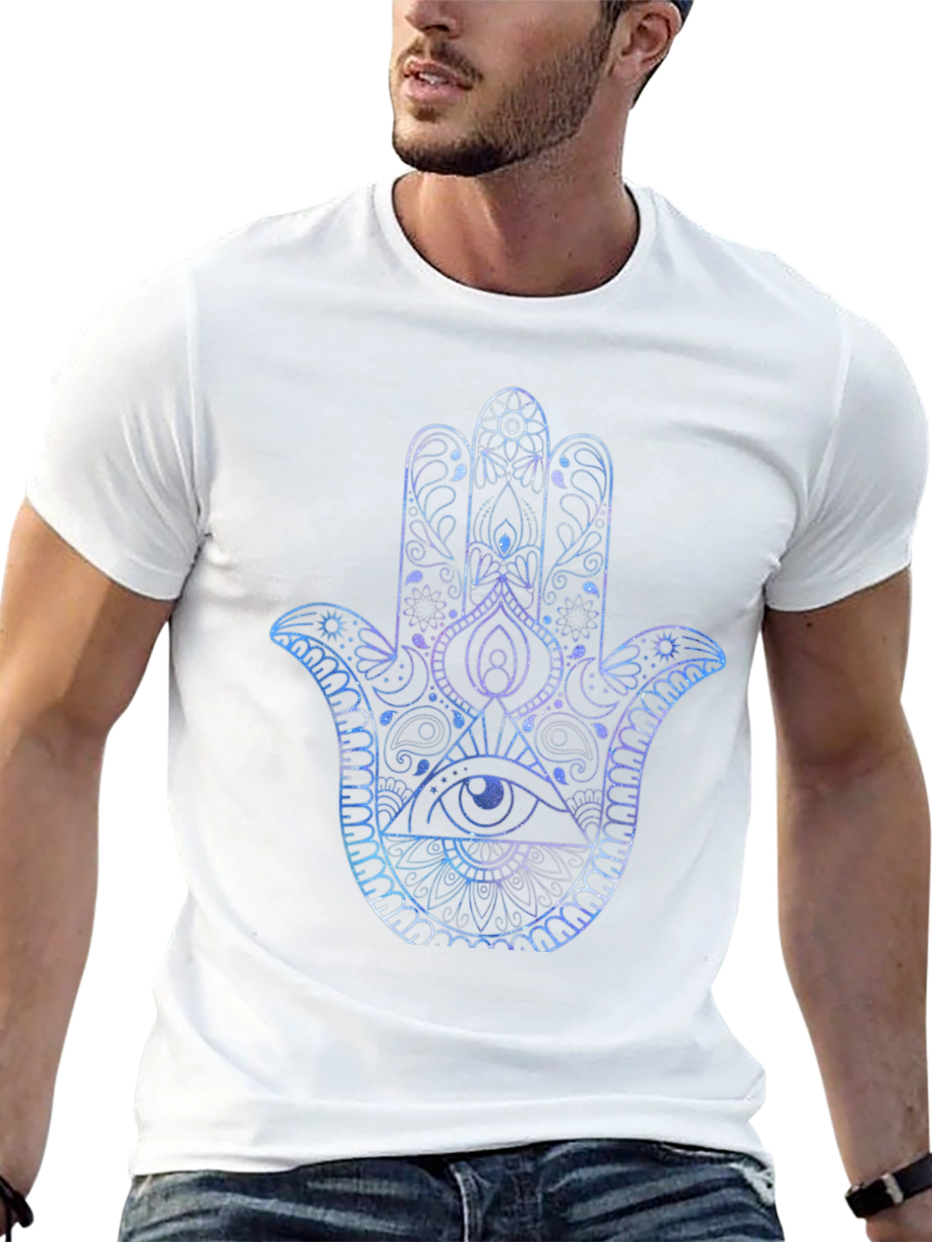Hamsa Hand Graphic Print Mens T-Shirt