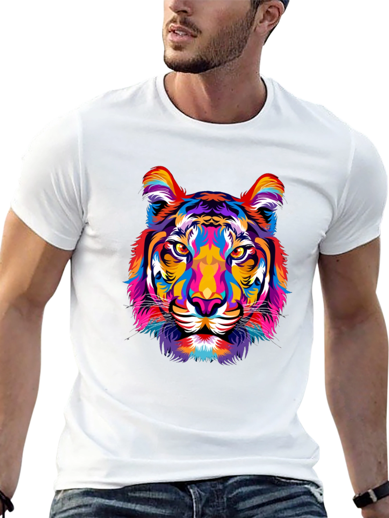 Vibrant Tiger Graphic Print Mens Black T-Shirt