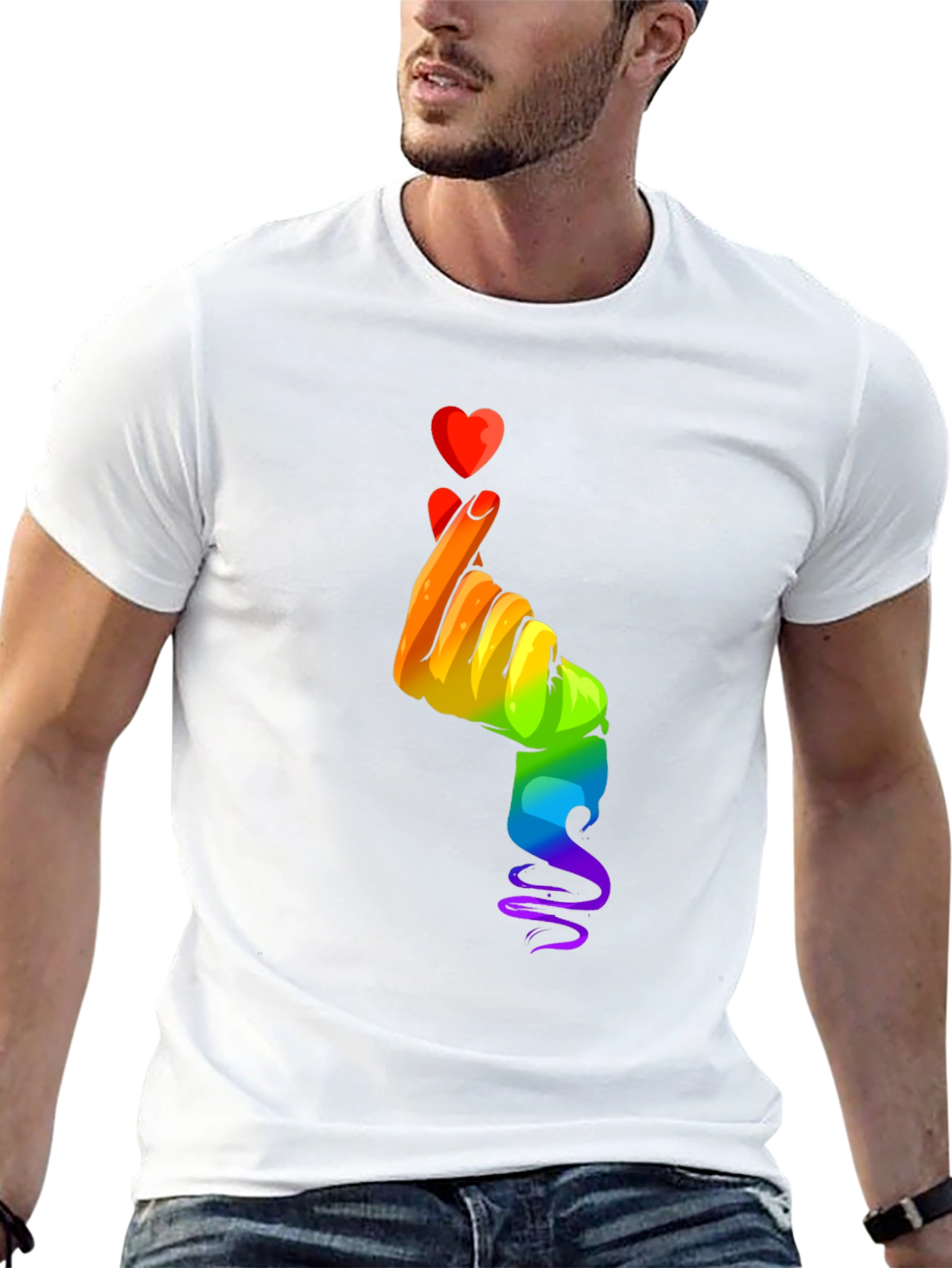 Rainbow Heart Hand Gesture Graphic Tee