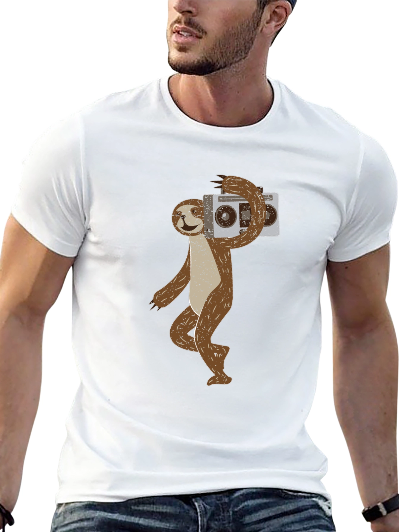 Sloth Boombox Graphic T-Shirt - Cool Animal Tee