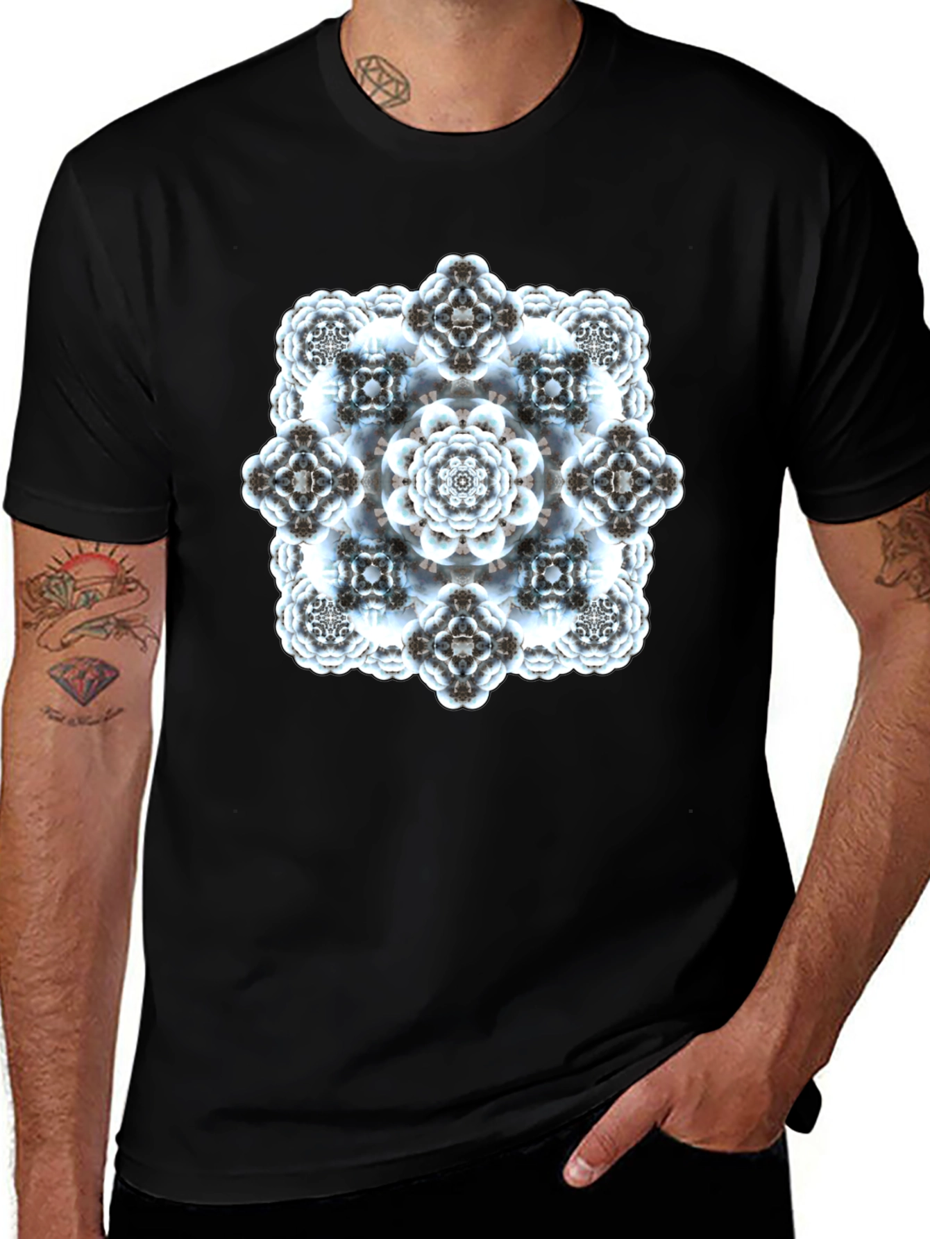Abstract Fractal Print Black T-Shirt