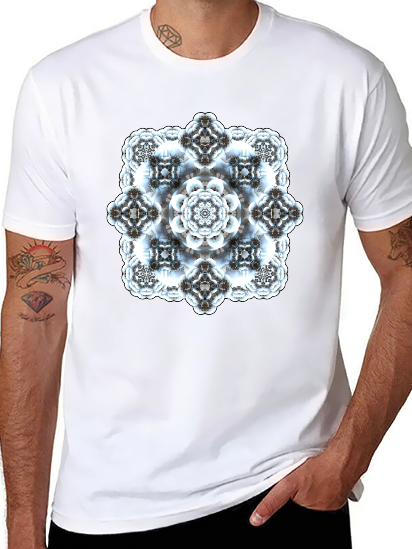 Abstract Fractal Print Black T-Shirt