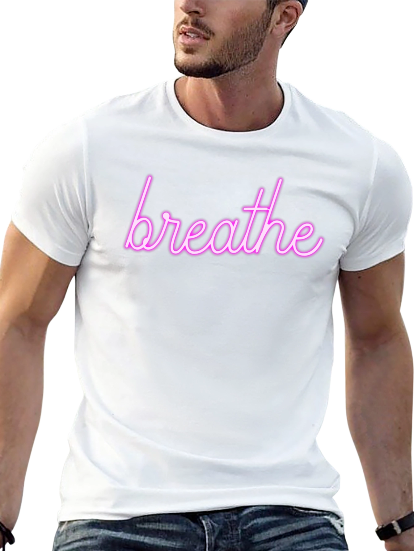 Breathe Neon Graphic Tee - Trendy Relaxation Shirt