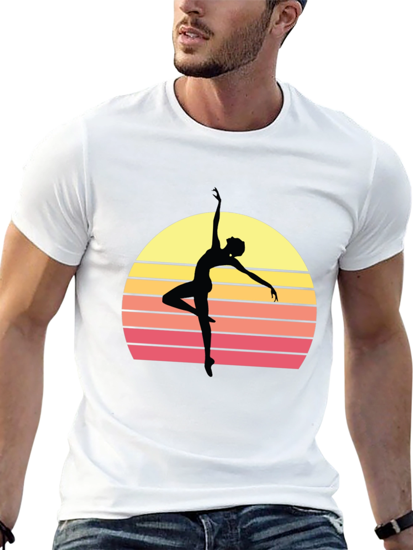 Retro Sunset Ballerina T-Shirt - Stylish Dance Tee