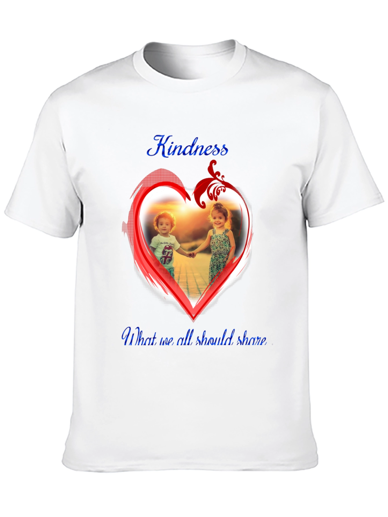 Kindness Share Black T-Shirt With Heart Graphic