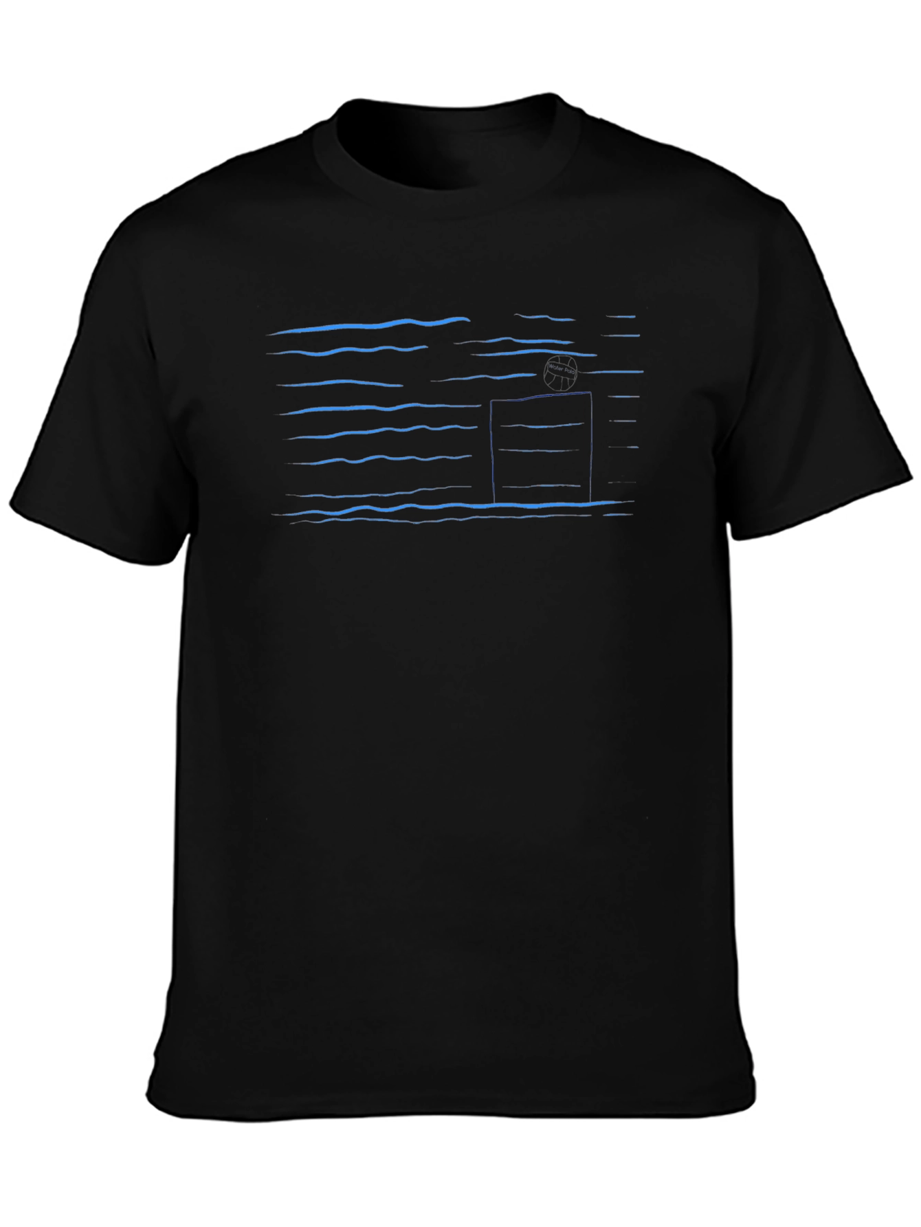 Abstract Blue Line Pattern Black T-Shirt