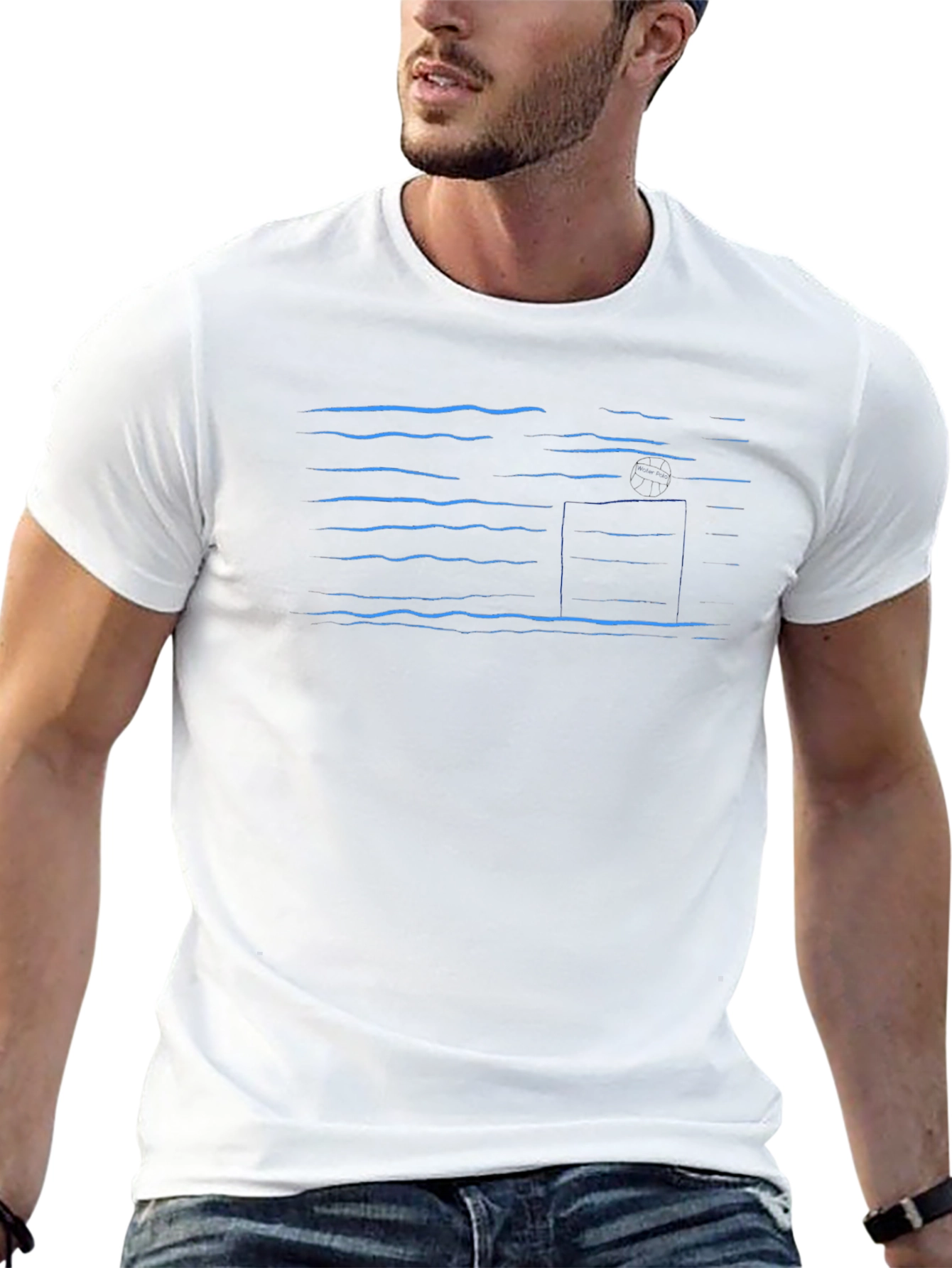 Abstract Blue Line Pattern Black T-Shirt