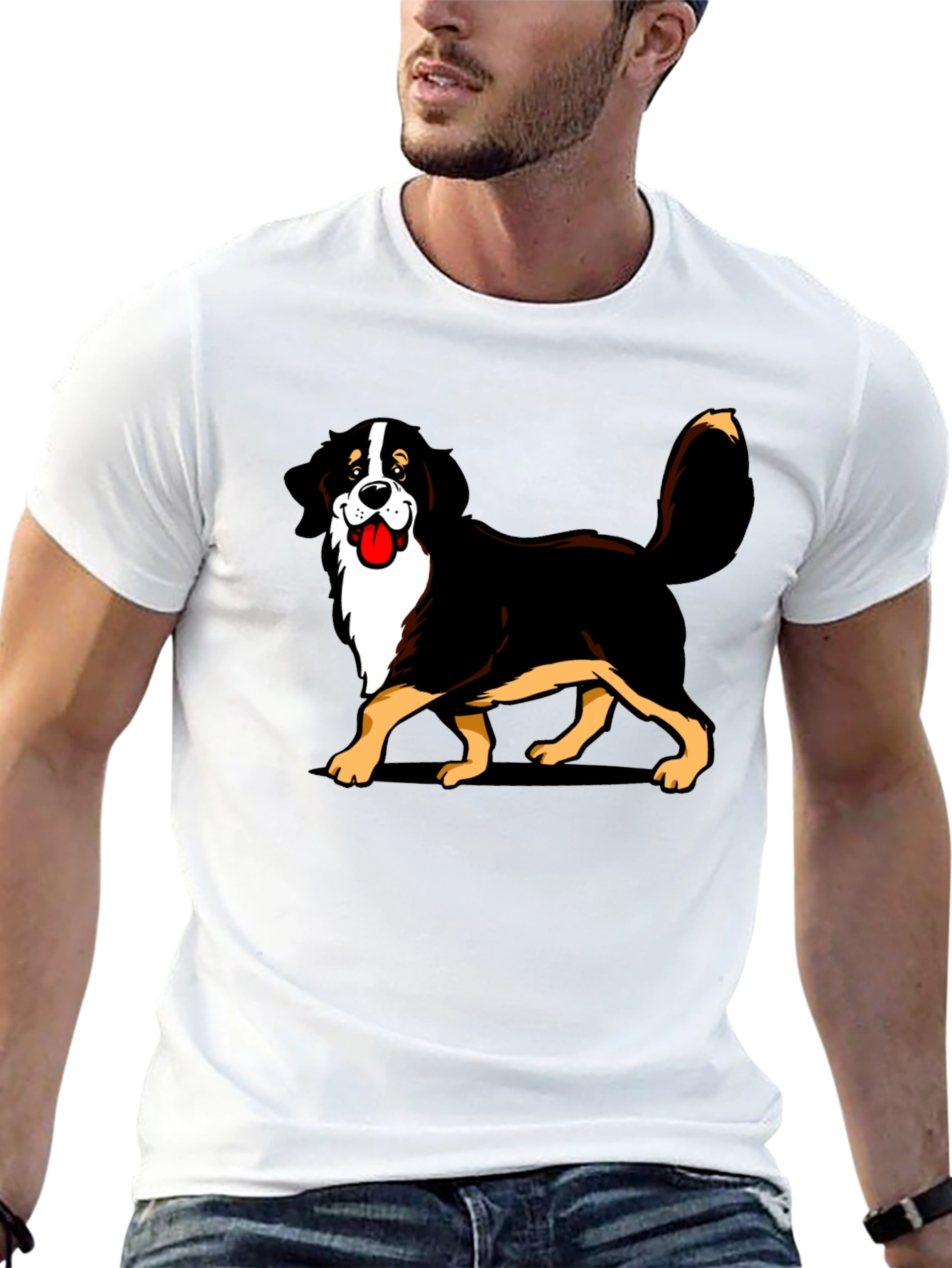 Bernese Mountain Dog Cartoon Graphic Tee - Black T-Shirt