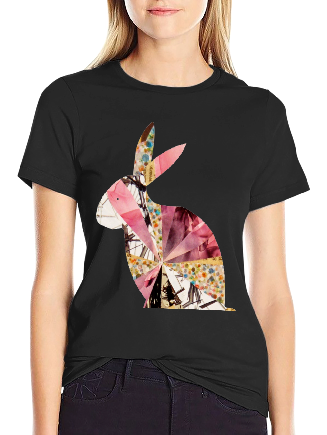 Abstract Rabbit Graphic Tee - Unisex Black T-Shirt
