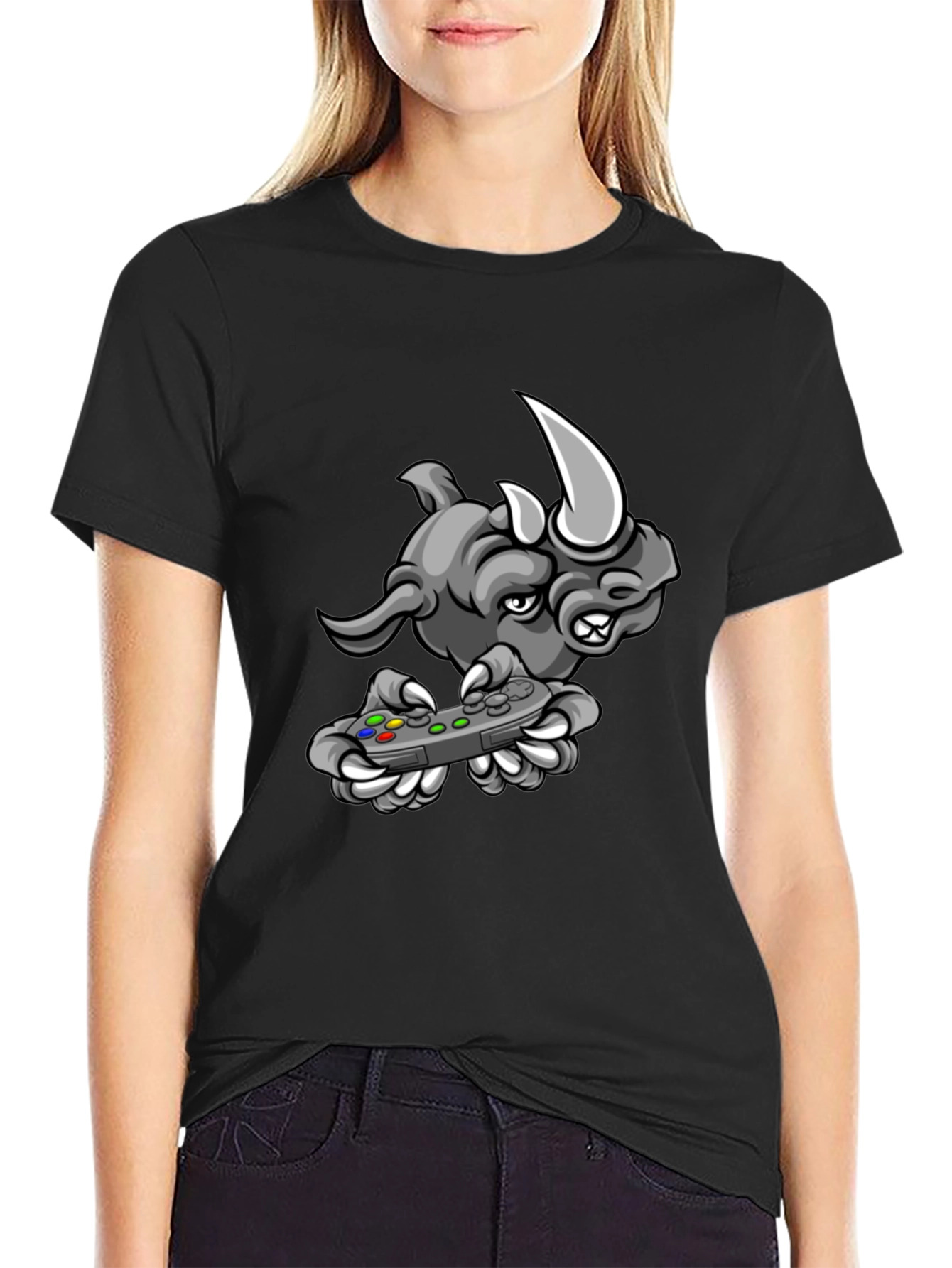 Gamer Rhino Graphic Tee - Black Cotton T-Shirt