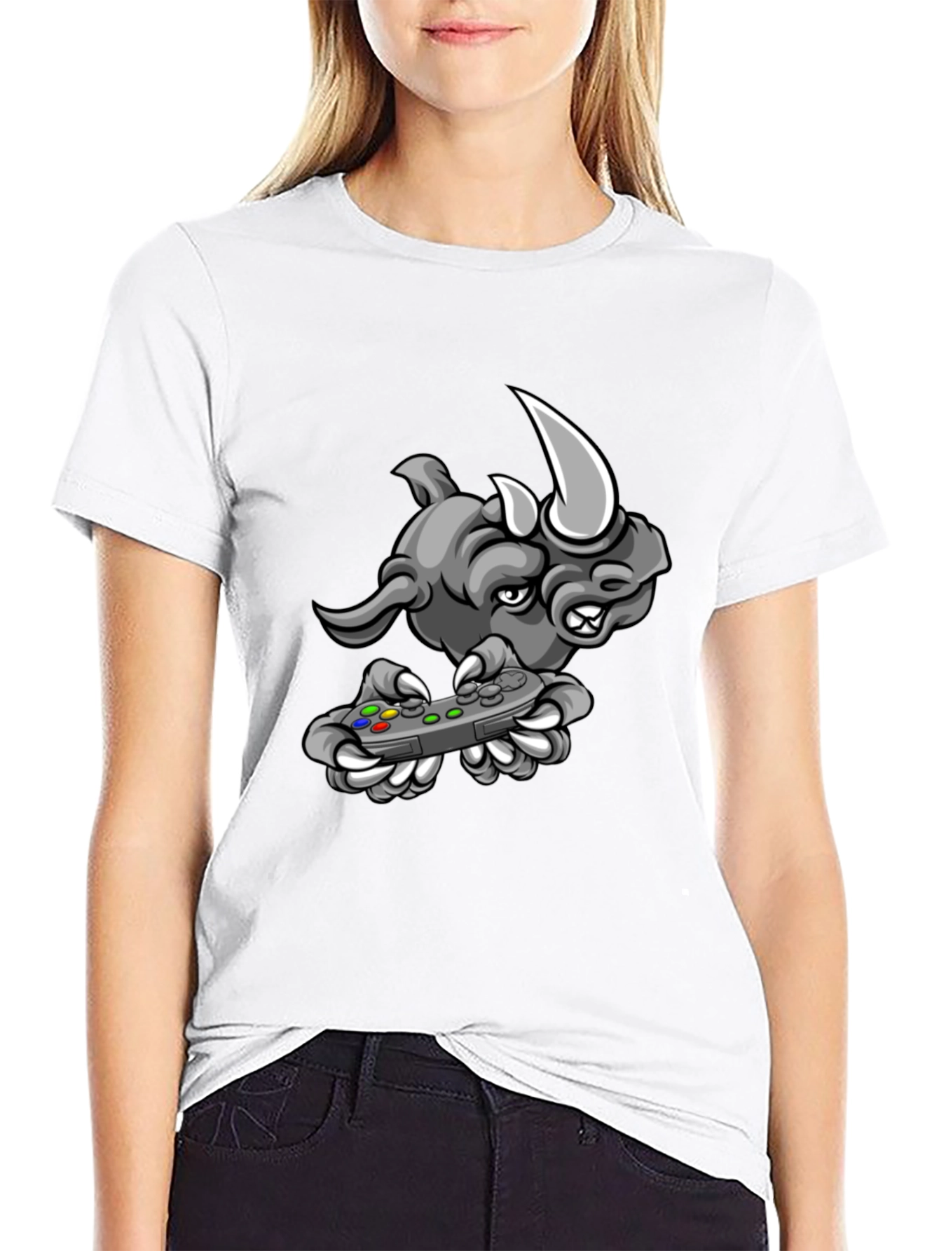 Gamer Rhino Graphic Tee - Black Cotton T-Shirt