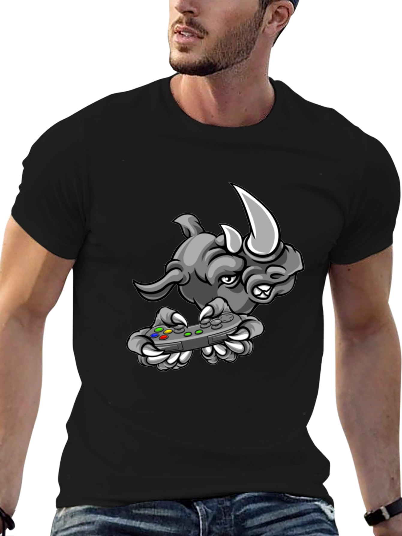 Gamer Rhino Graphic Tee - Black Cotton T-Shirt