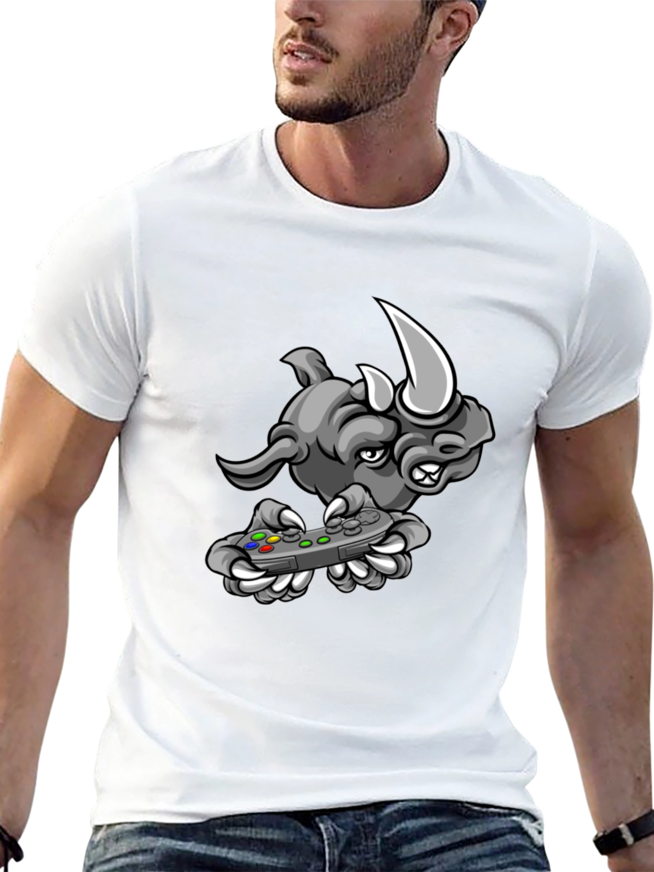Gamer Rhino Graphic Tee - Black Cotton T-Shirt