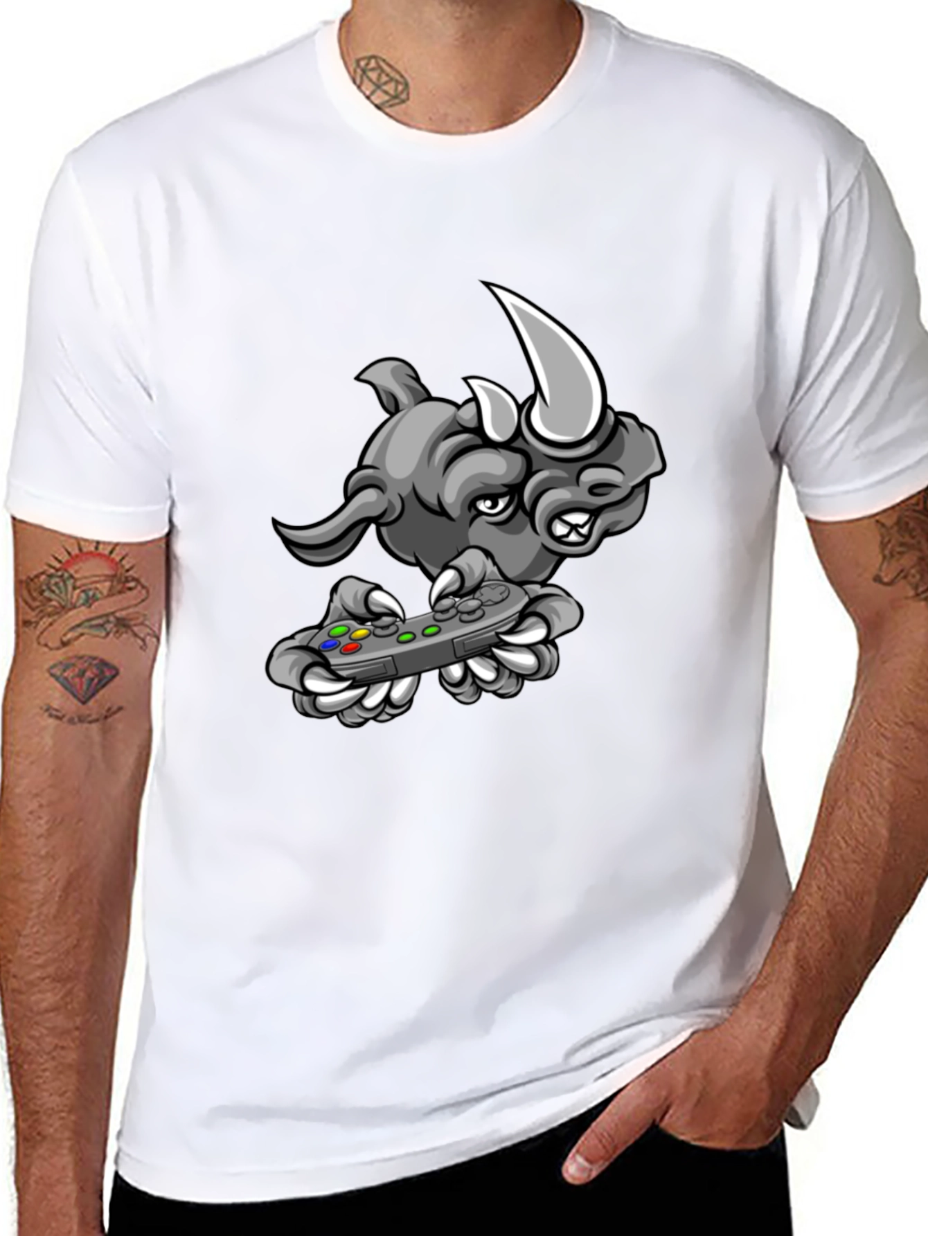 Gamer Rhino Graphic Tee - Black Cotton T-Shirt