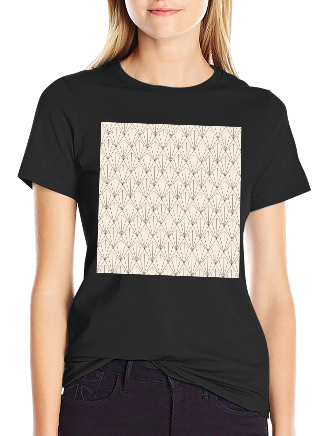Geometric Art Deco Style Black T-Shirt