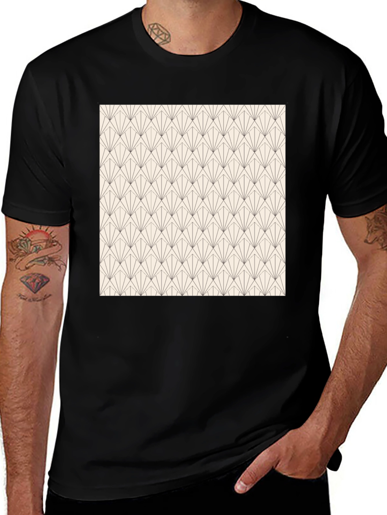 Geometric Art Deco Style Black T-Shirt