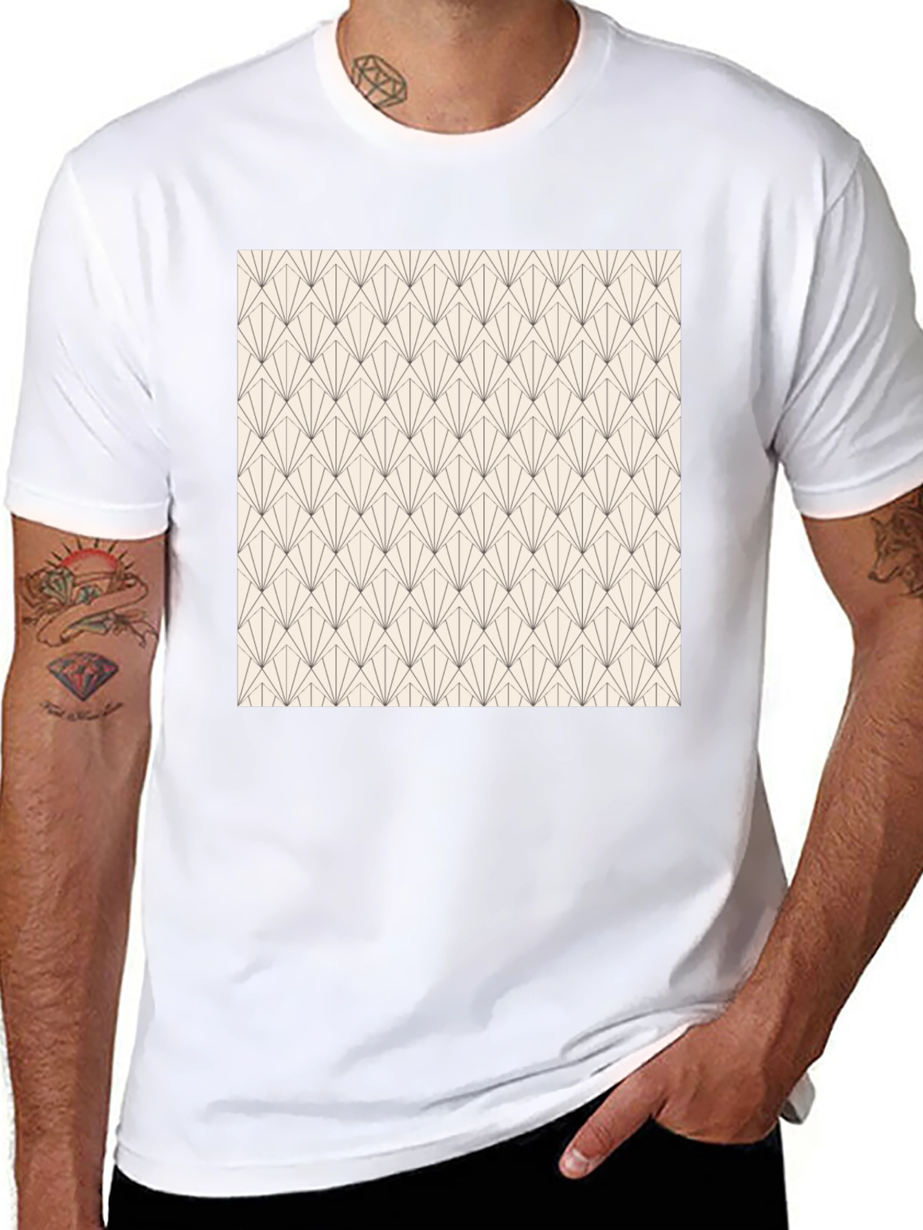 Geometric Art Deco Style Black T-Shirt