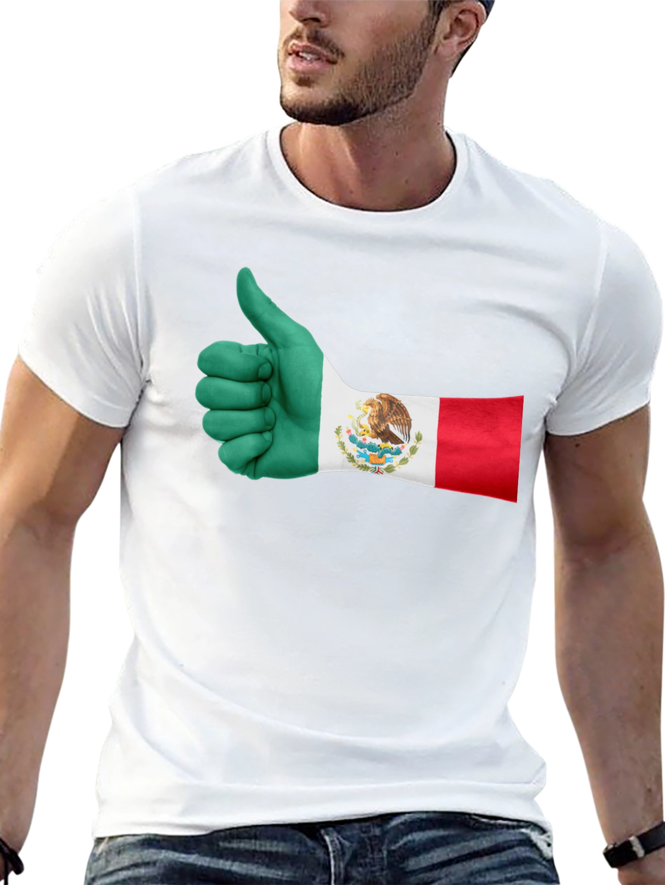Mexico Flag Thumbs Up T-Shirt - Black Cotton Tee