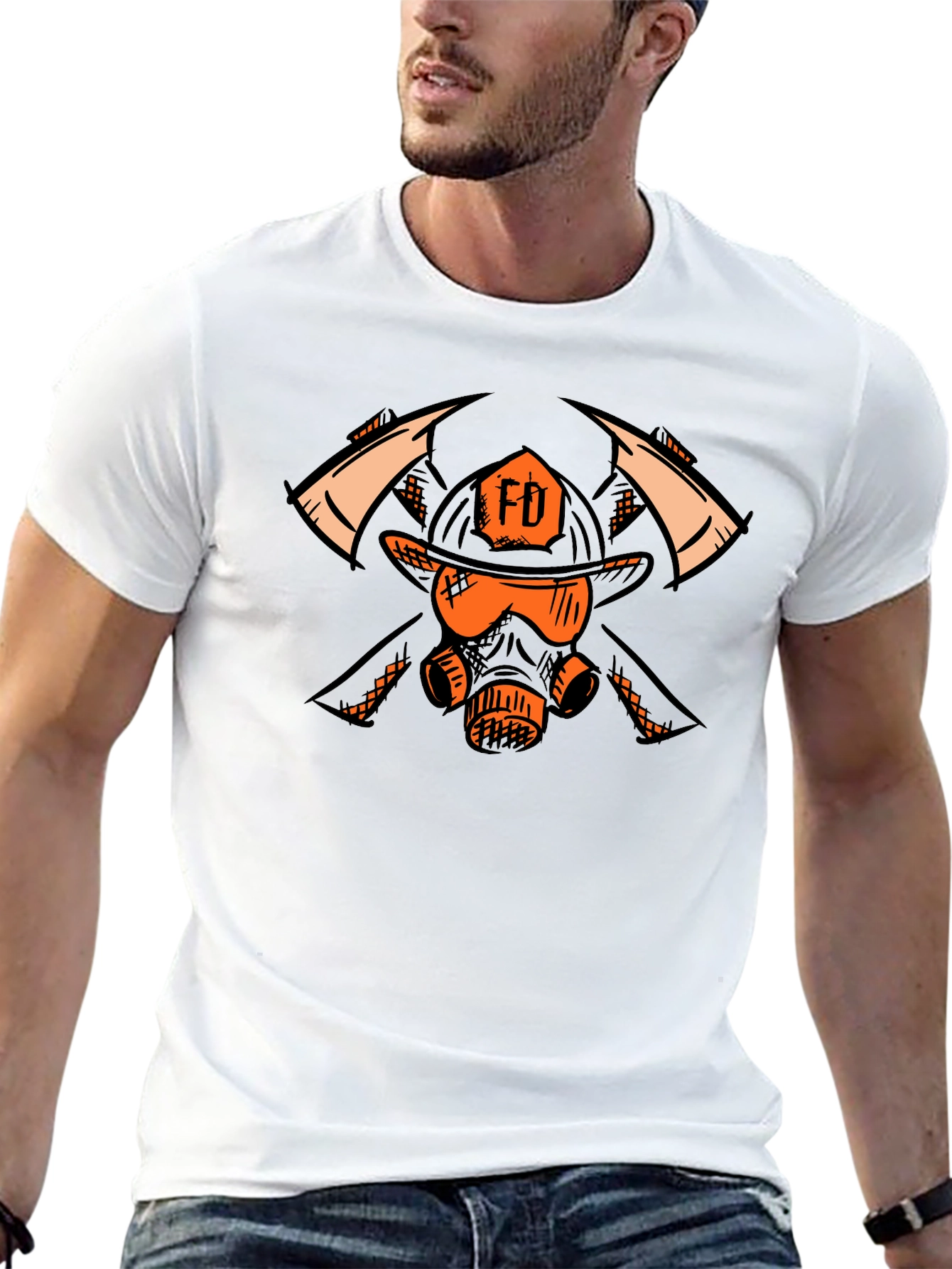 Firefighter FD Helmet & Mask Graphic T-Shirt