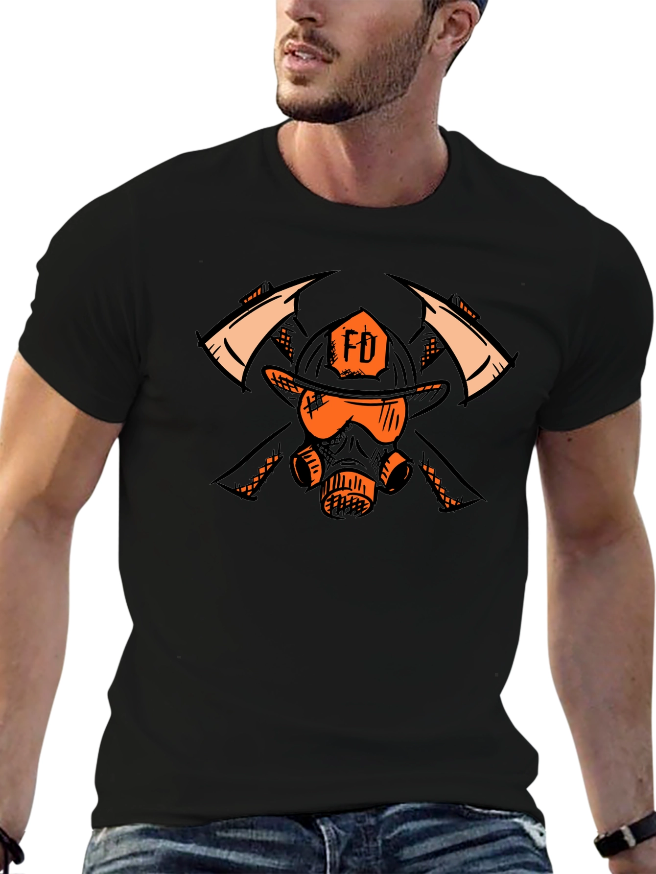 Firefighter FD Helmet & Mask Graphic T-Shirt