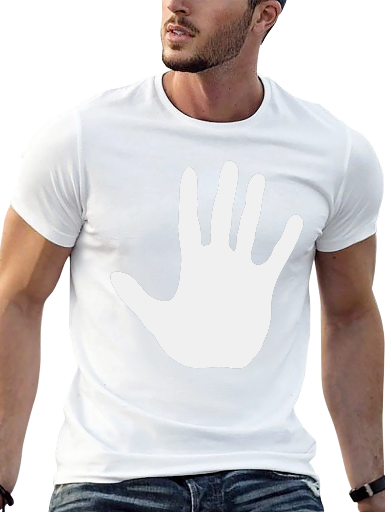 Hand Print Graphic Tee - Casual Black T-Shirt