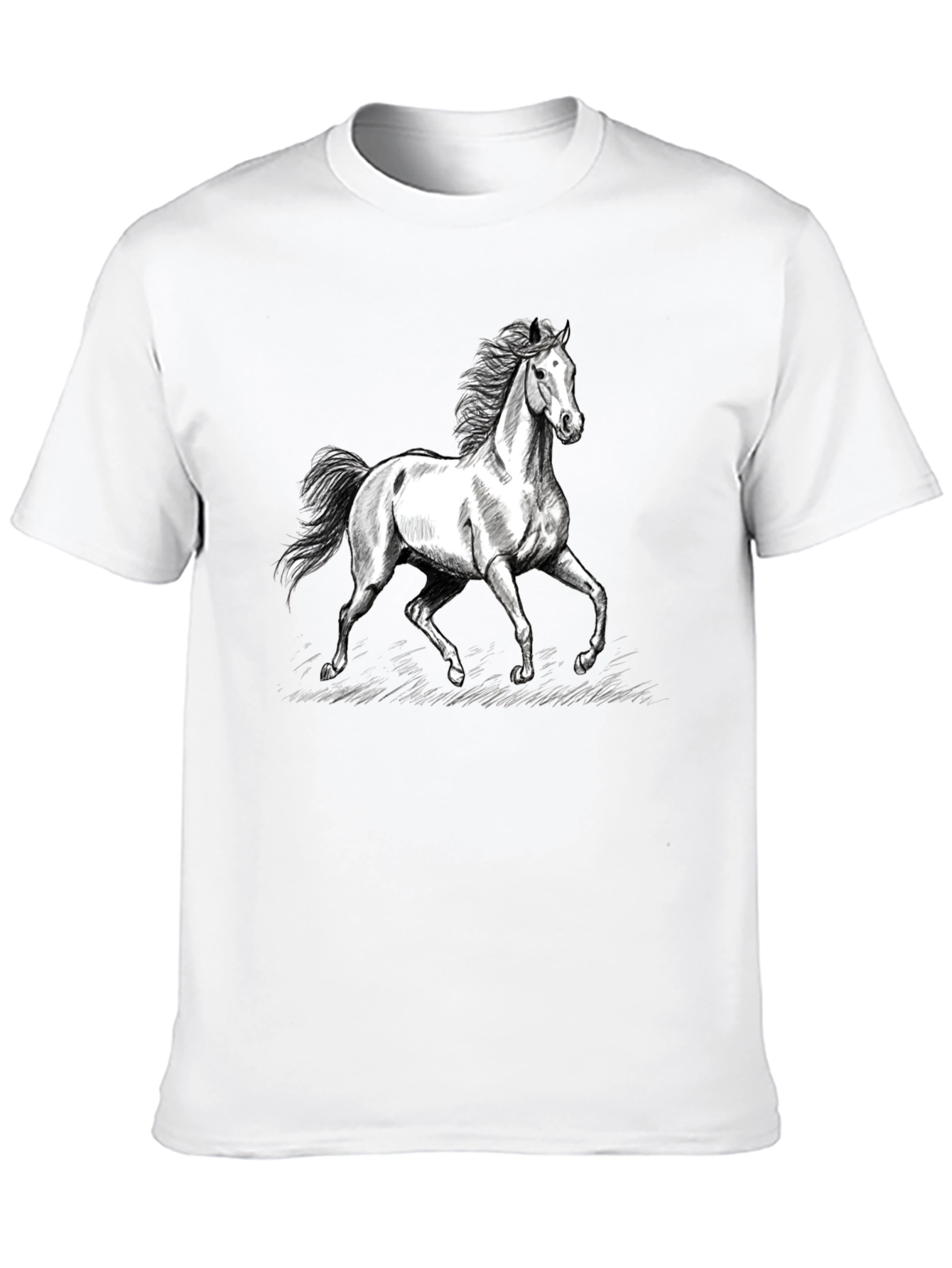 Horse Graphic Tee - Black Cotton Casual T-Shirt