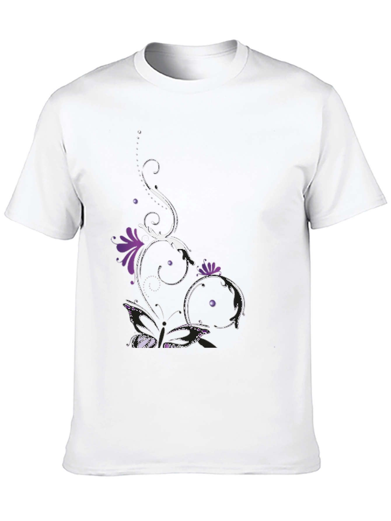 Stylish Black Tee with Floral Butterfly Design