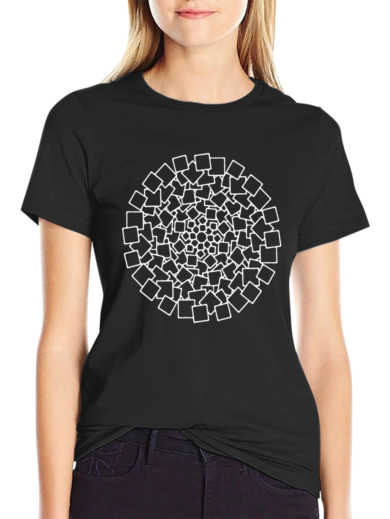 Geometric Square Mandala Black T-Shirt