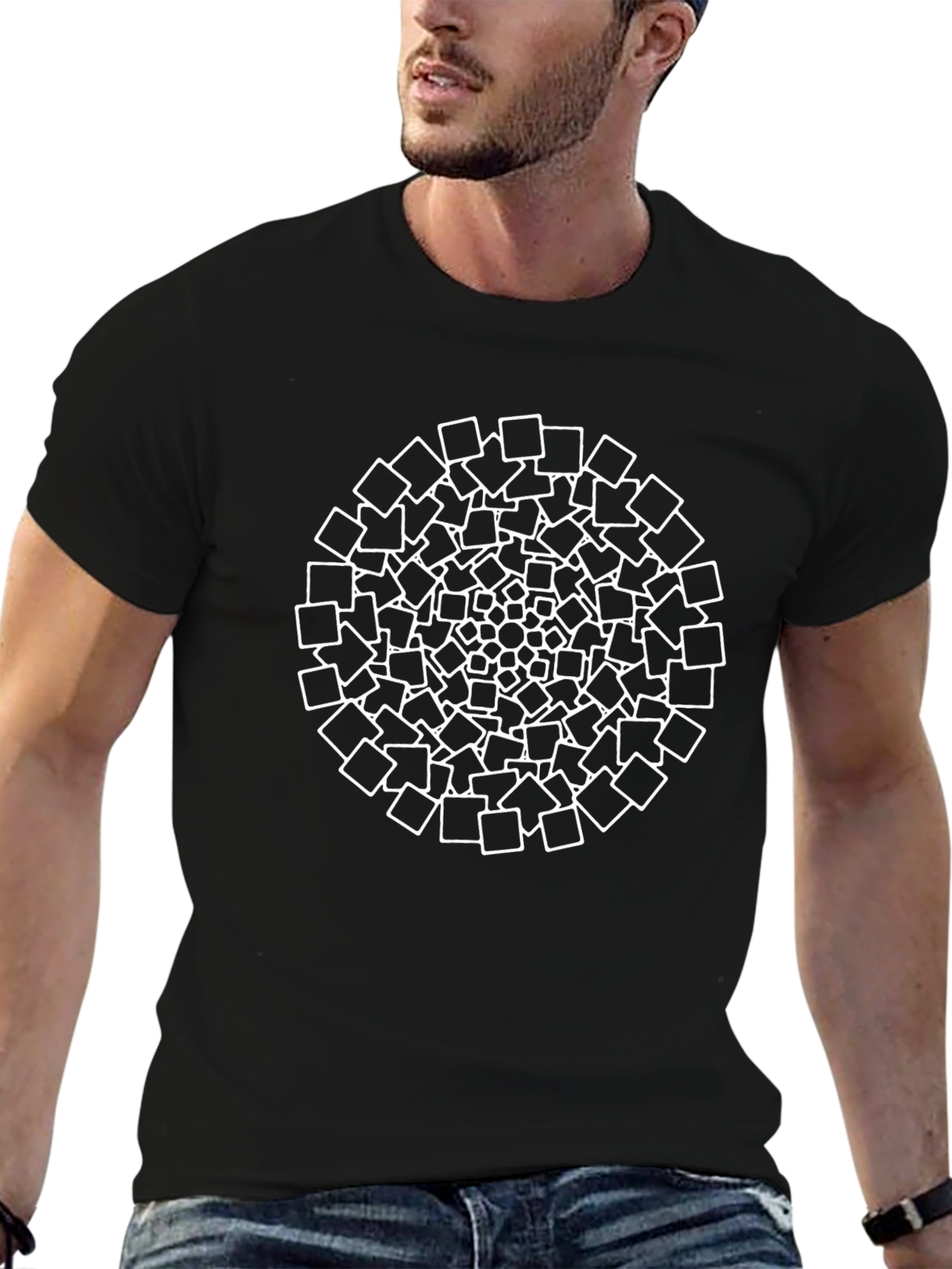 Geometric Square Mandala Black T-Shirt