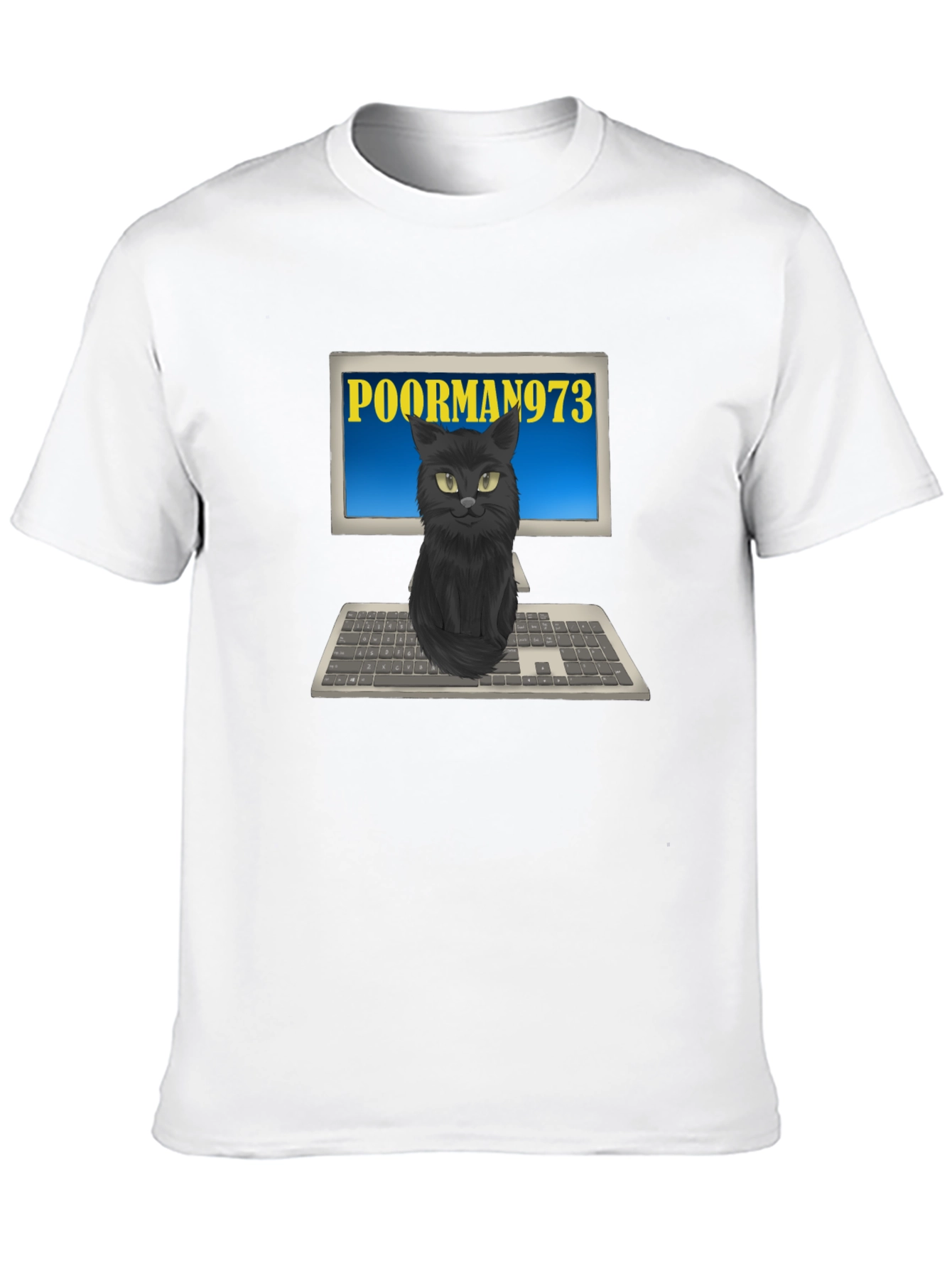 PoorMan973 Cat on Computer T-Shirt
