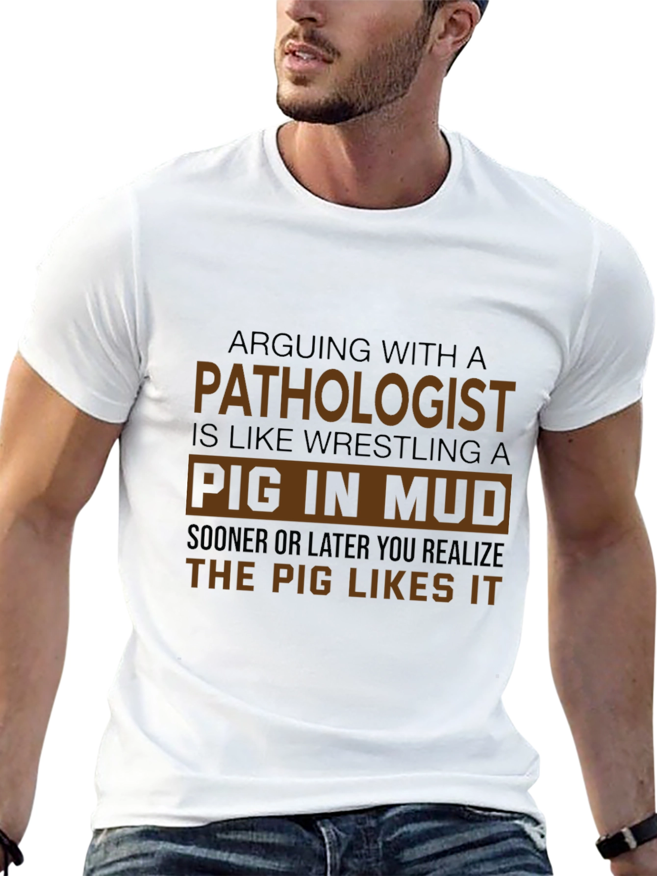 Pathologist Pig in Mud Black T-Shirt