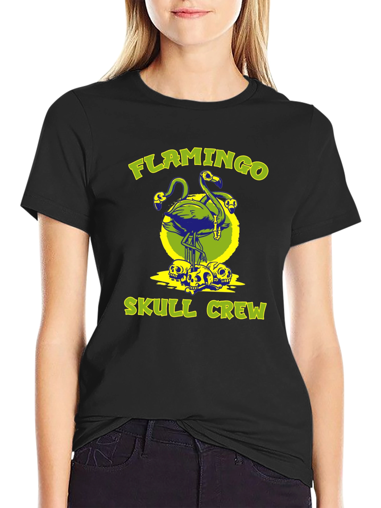 Flamingo Skull Crew Graphic T-Shirt
